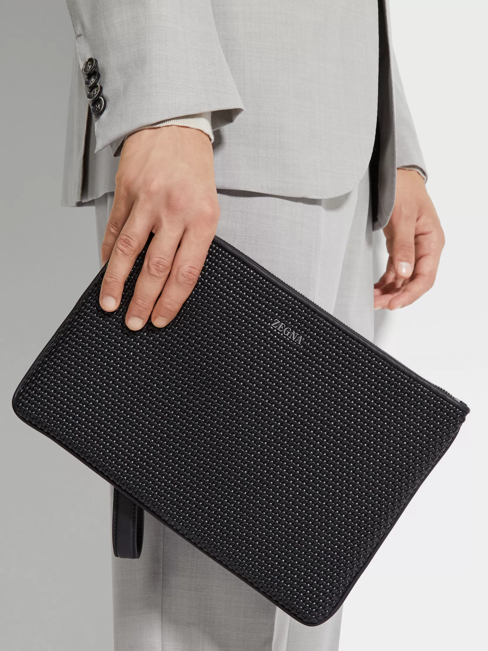 Clearance ZEGNA Bolso de Mano de Piel PELLETESSUTA™ Color Negro