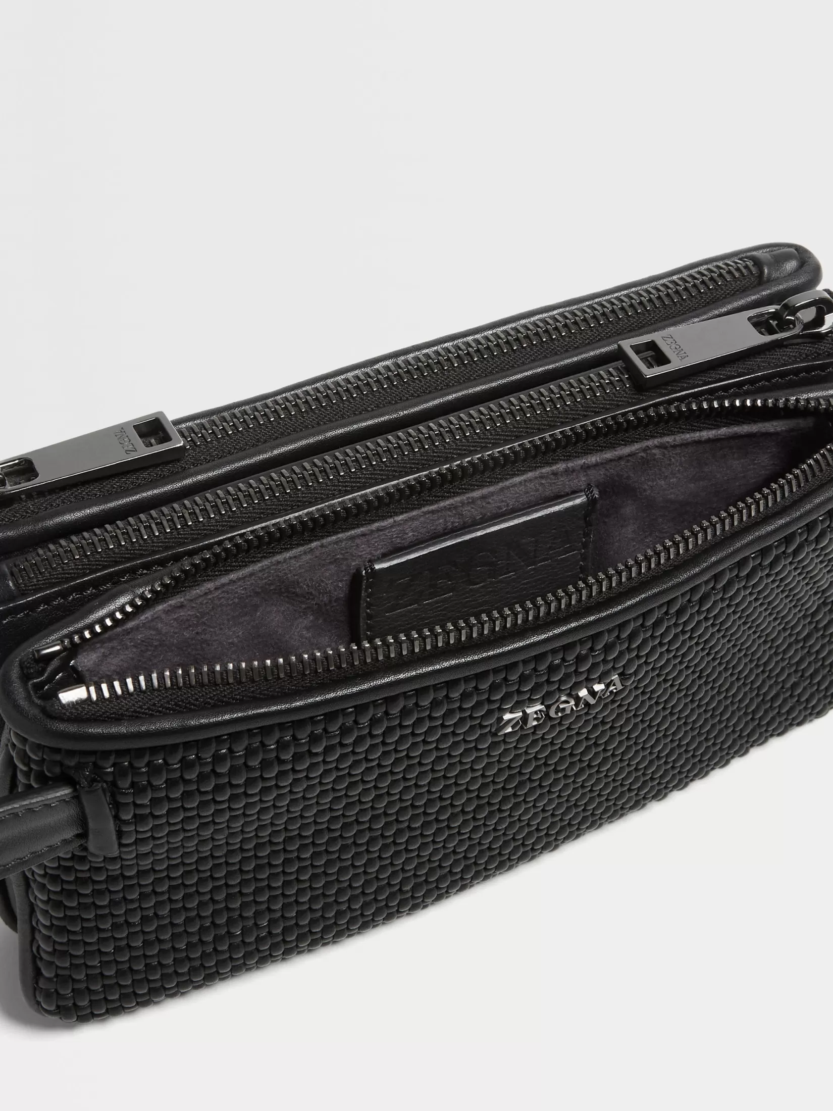 Online ZEGNA Bolso de Mano en Piel PELLETESSUTA™ con Cremallera Triple de Color Negro