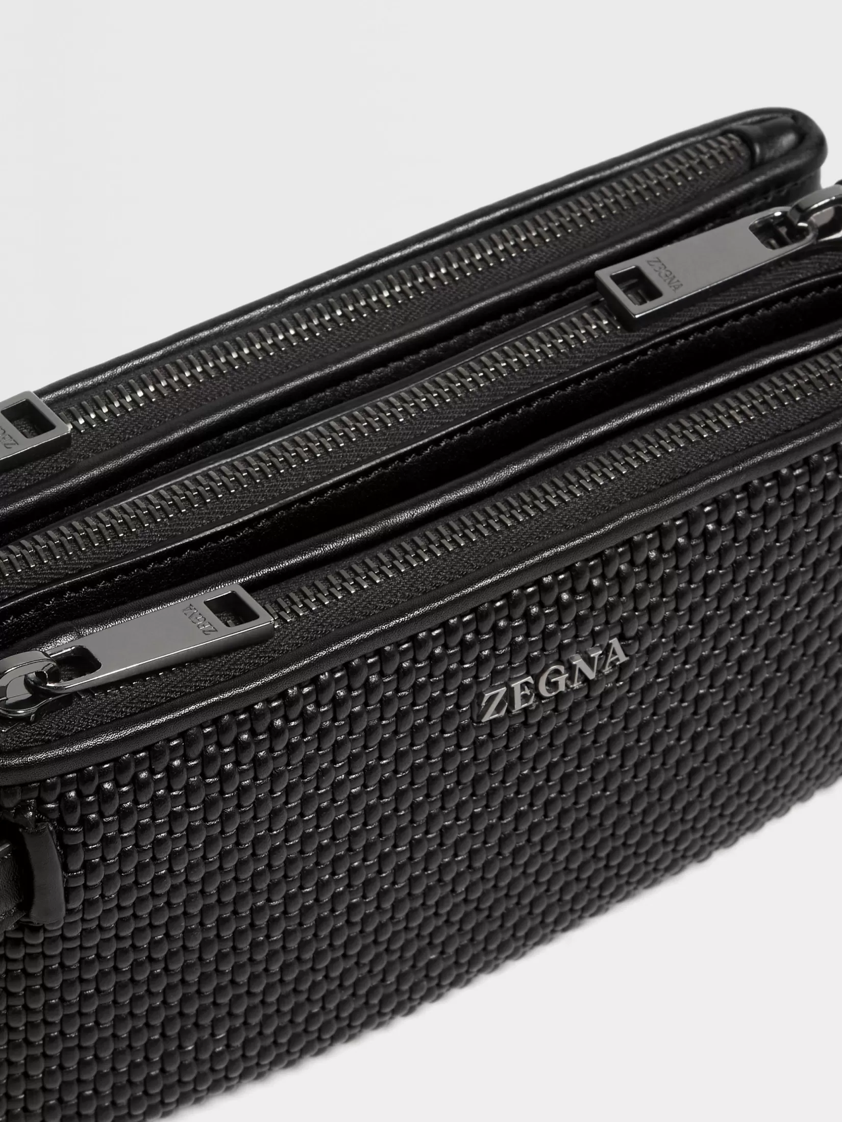 Online ZEGNA Bolso de Mano en Piel PELLETESSUTA™ con Cremallera Triple de Color Negro