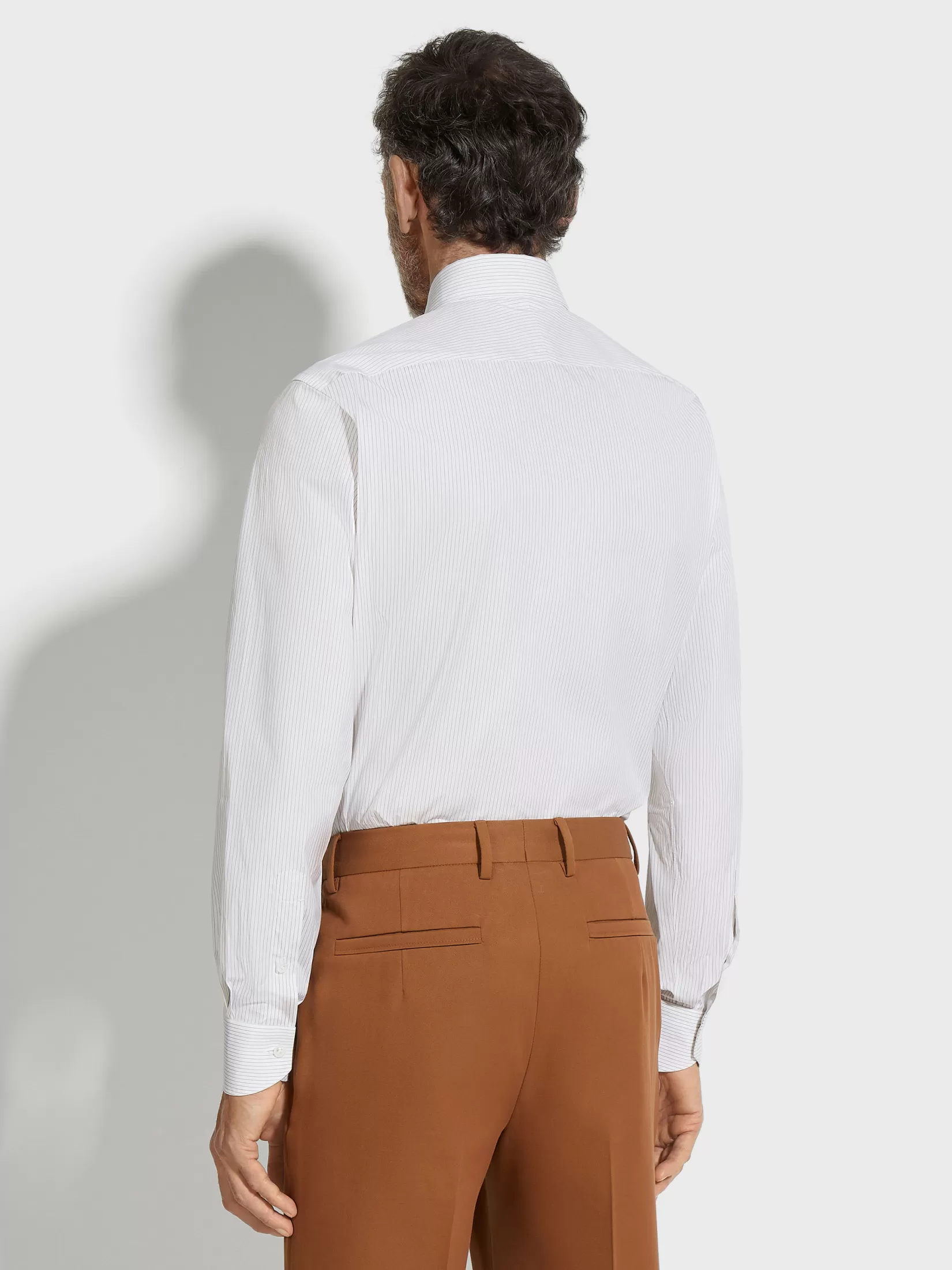 Store ZEGNA Camisa de Algodón Centoventimila a Rayas Color Blanco y Caqui Blanco/Caqui