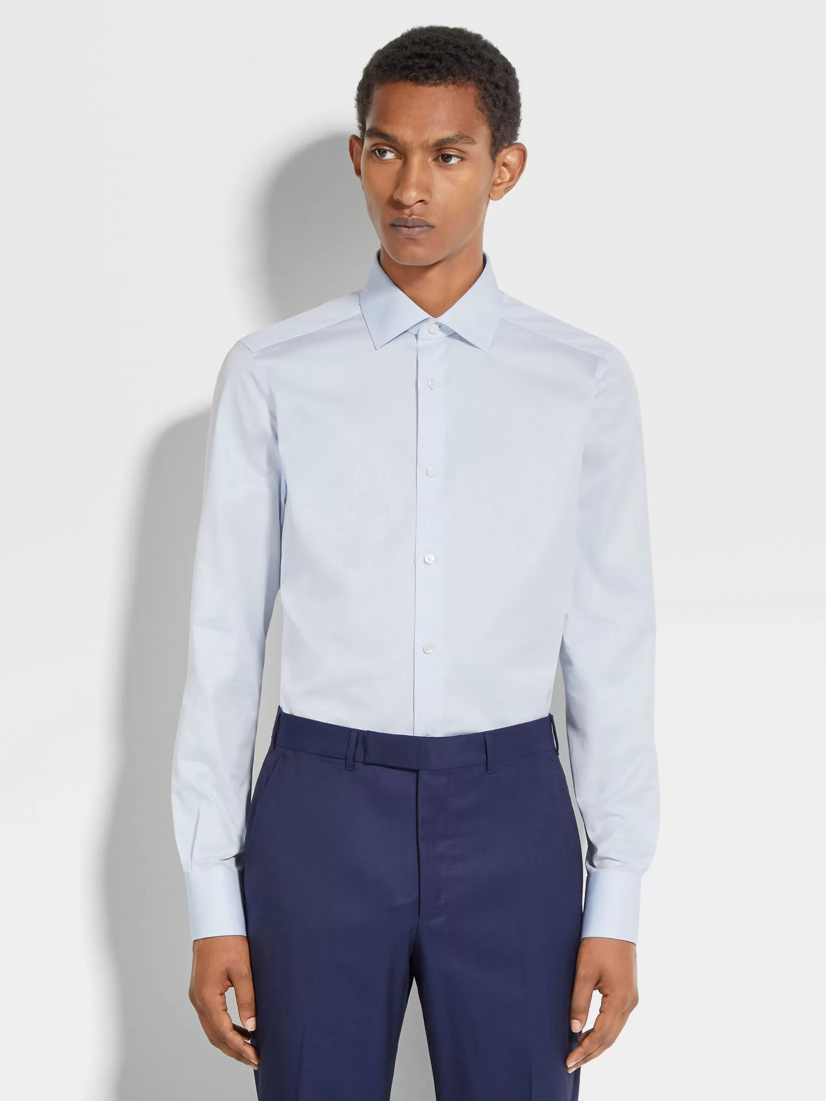Best Sale ZEGNA Camisa de Algodón Trecapi con Rayas Pequeñas Estructuradas Azul Claro Azulclaro