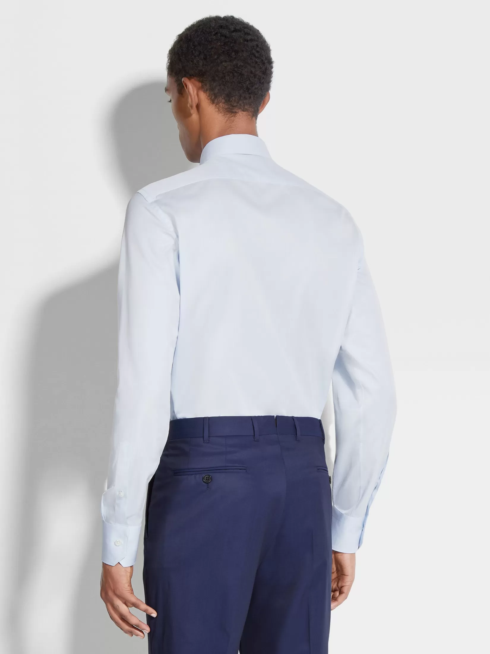 Best Sale ZEGNA Camisa de Algodón Trecapi con Rayas Pequeñas Estructuradas Azul Claro Azulclaro