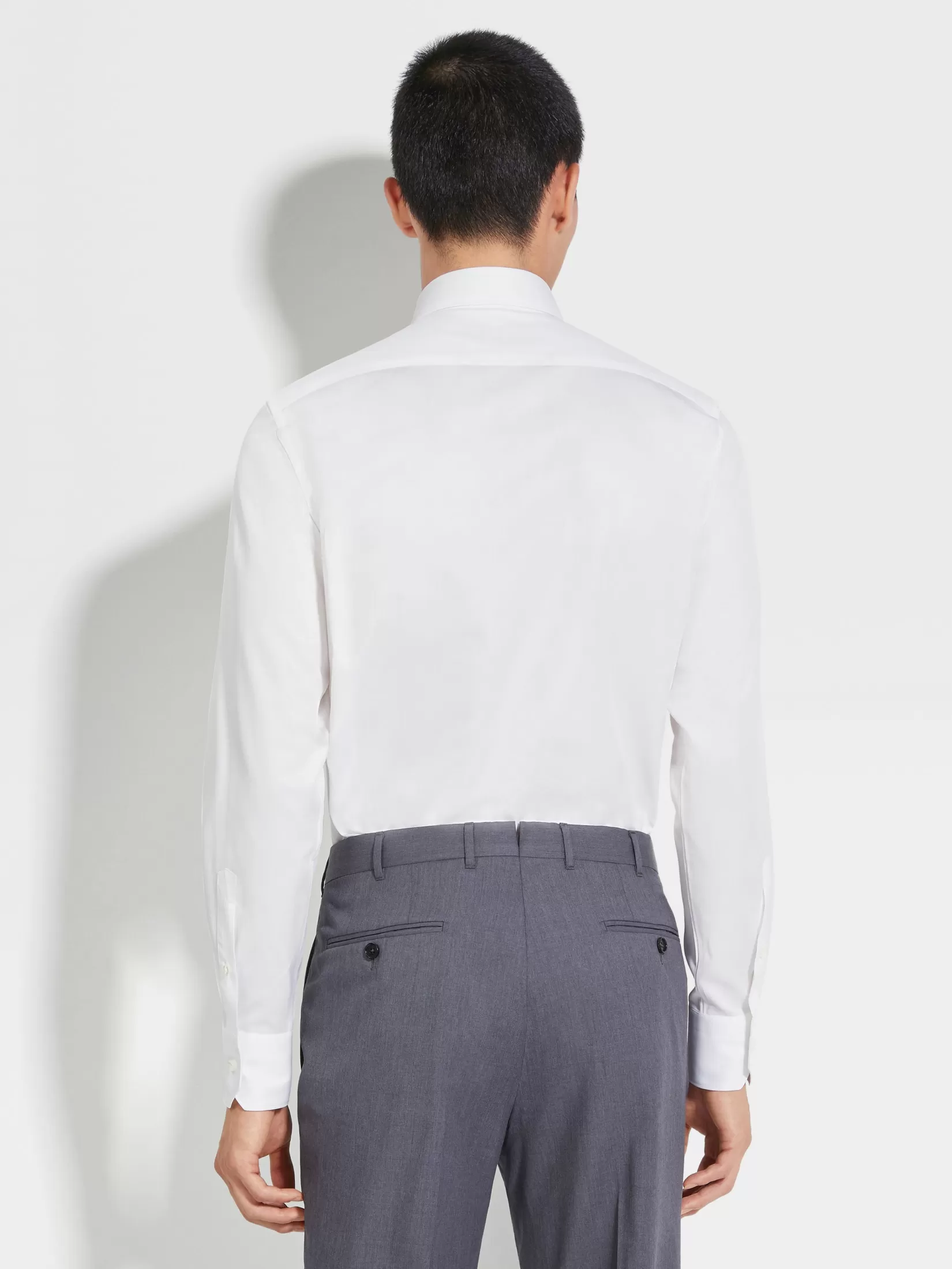 Store ZEGNA Camisa de Algodón Trecapi con Rayas Pequeñas Estructuradas Color Blanco