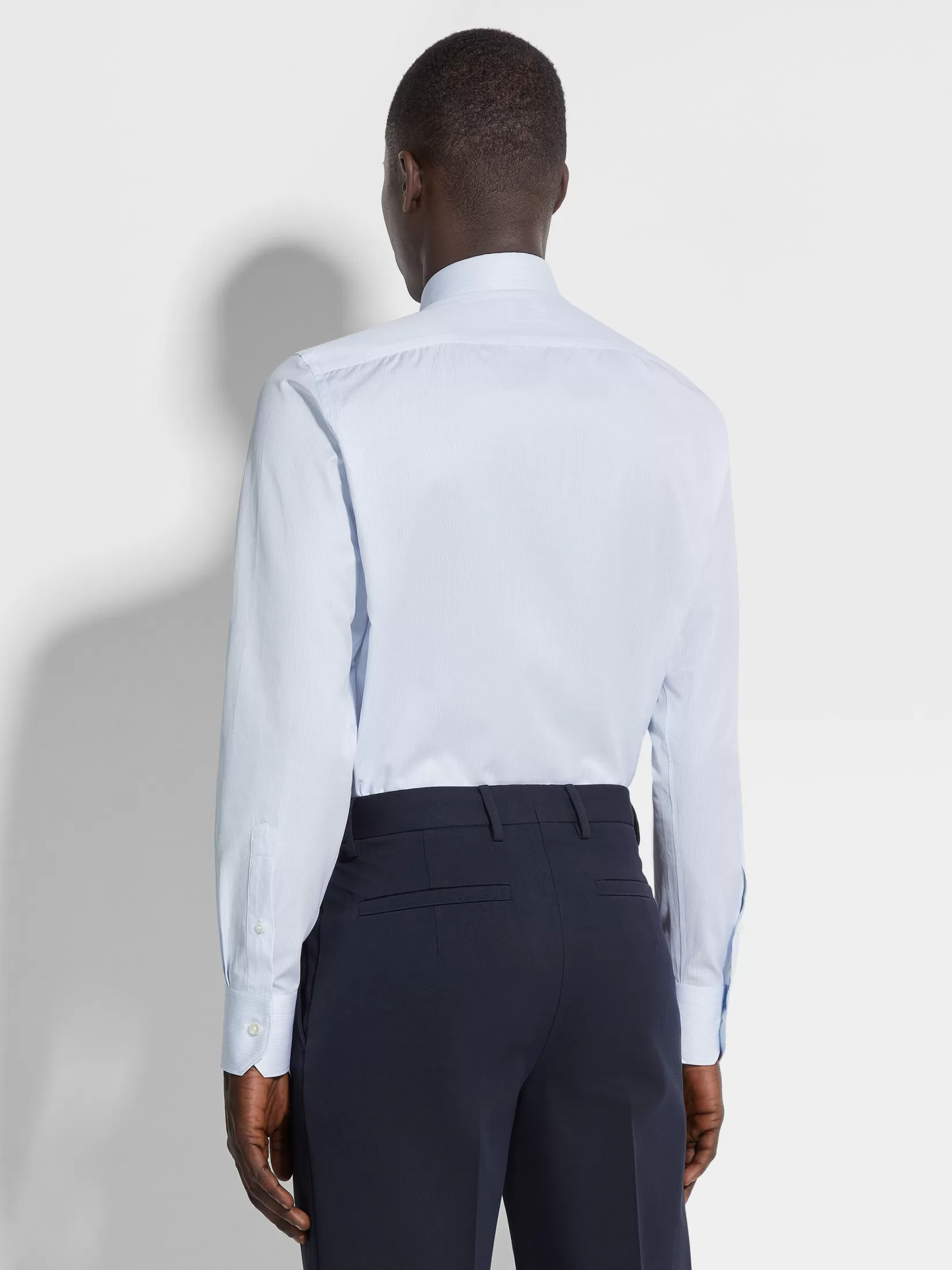 Hot ZEGNA Camisa de Algodón Trofeo™ con Rayas Pequeñas Color Blanco y Azul Claro Blanco/Azulclaro