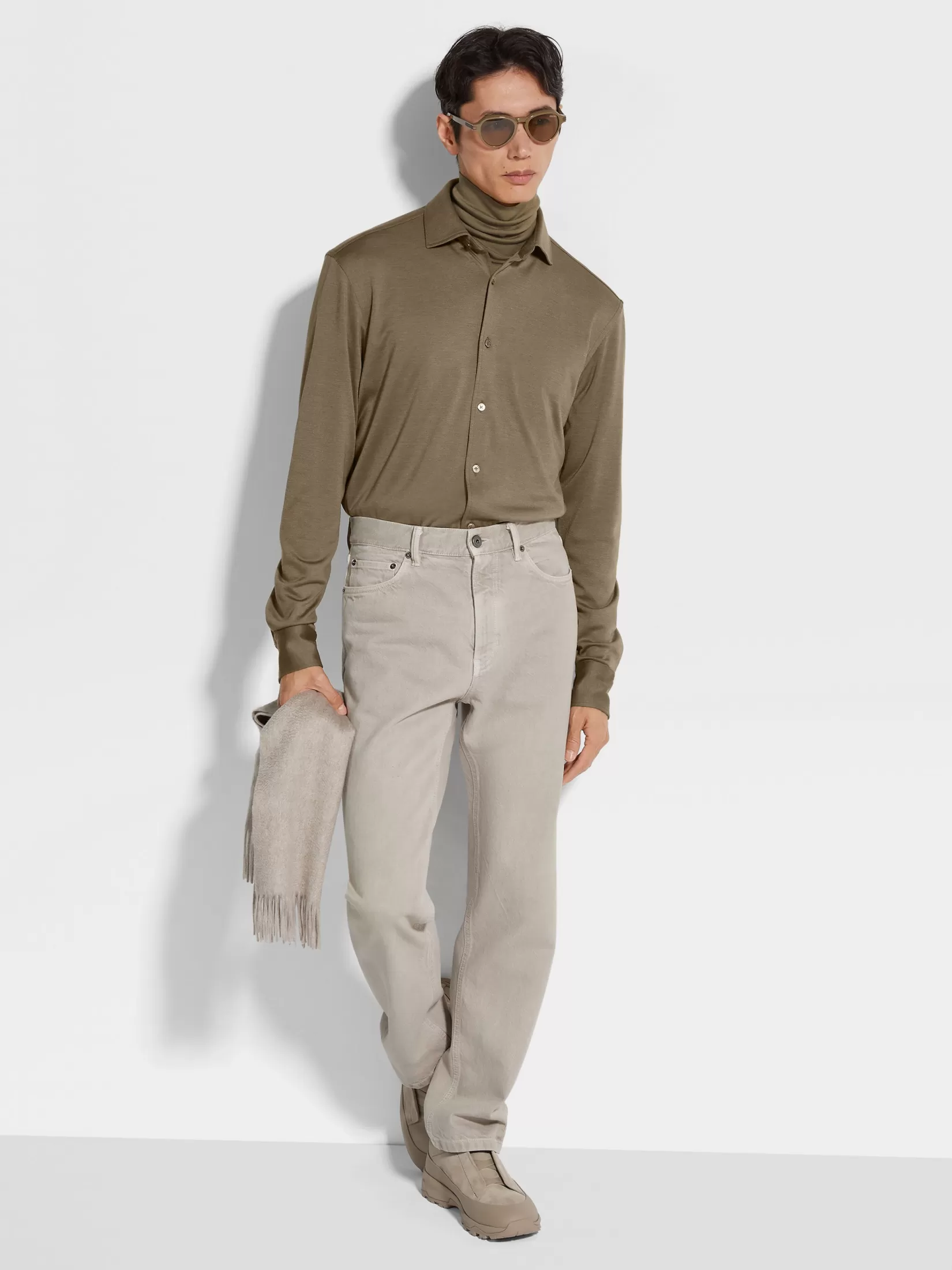 Flash Sale ZEGNA Camisa de Cachemira y Seda Caquioscuro