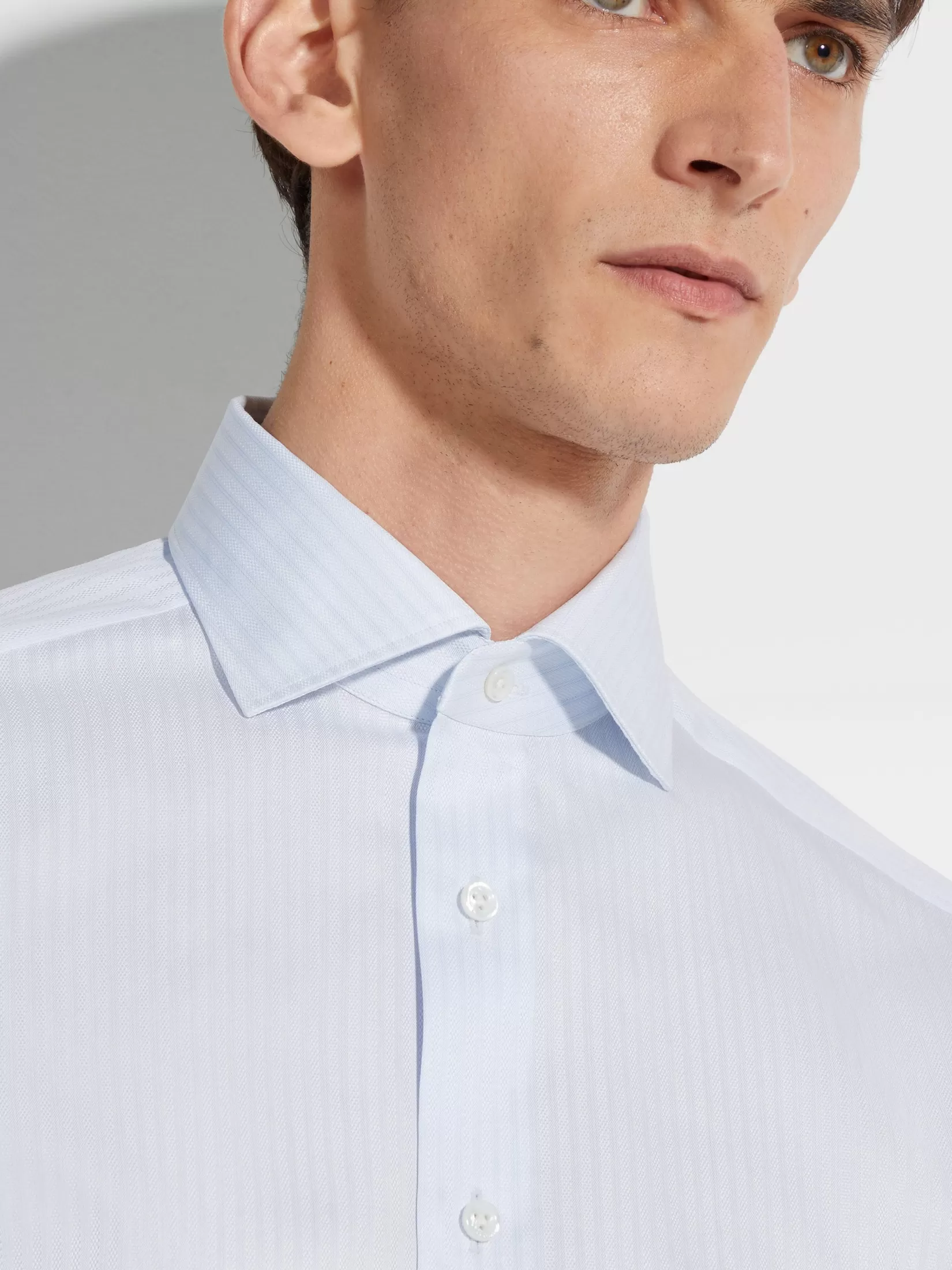 Cheap ZEGNA Camisa en Algodón Centoventimila con Rayas Estructuradas Color Azul Claro Azulclaro