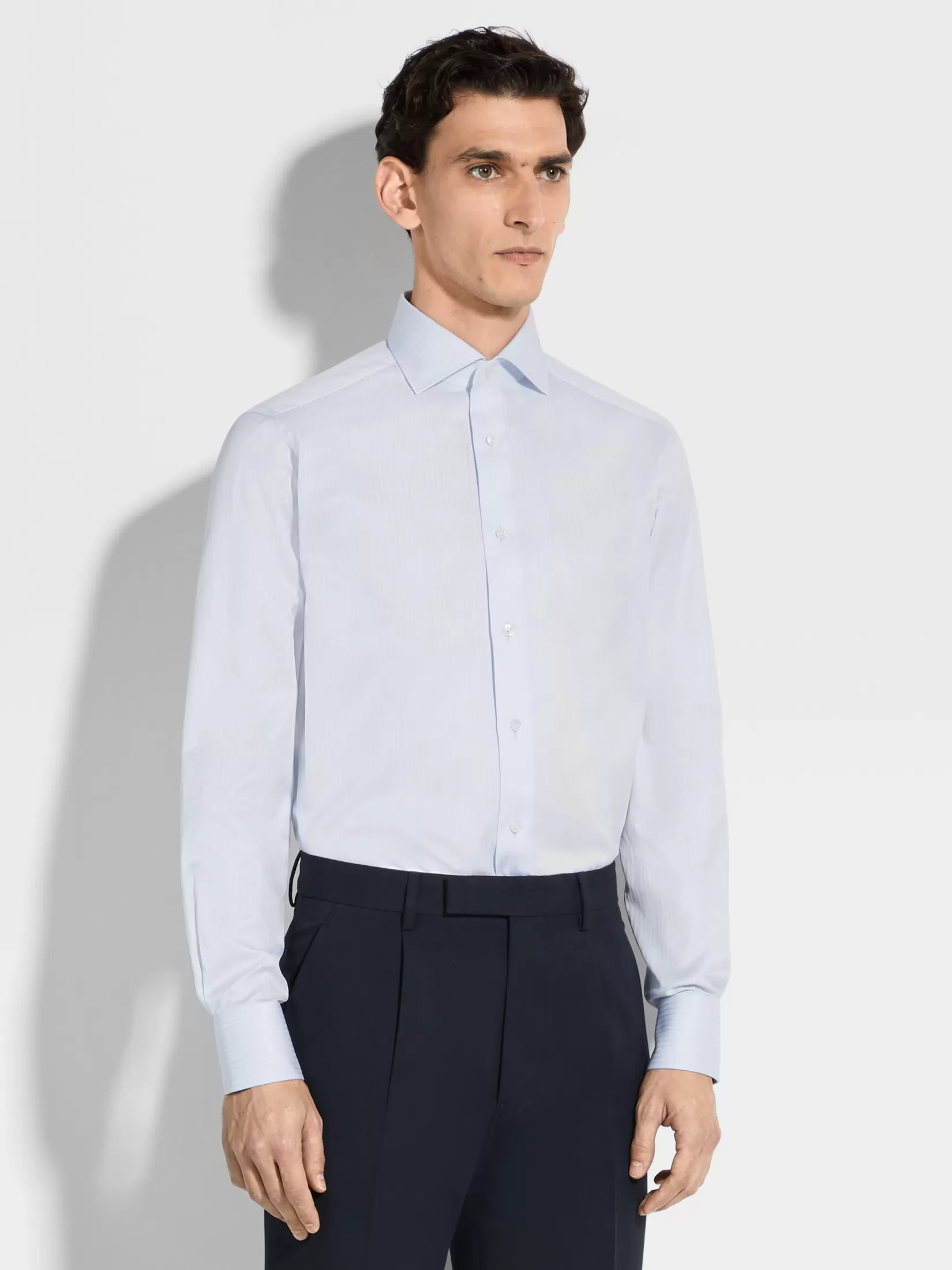 Cheap ZEGNA Camisa en Algodón Centoventimila con Rayas Estructuradas Color Azul Claro Azulclaro