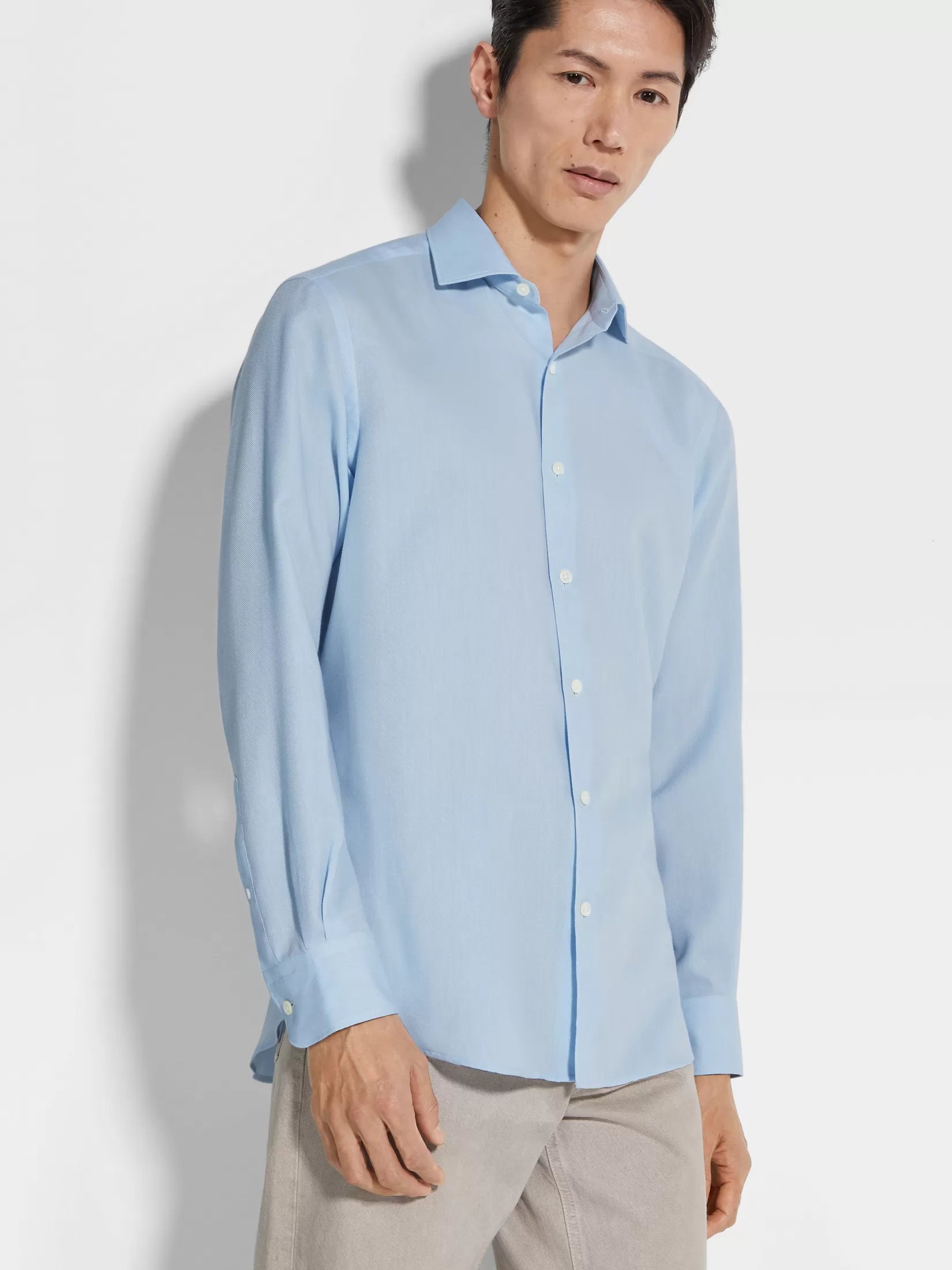 Shop ZEGNA Camisa en Cashco Azulclaro