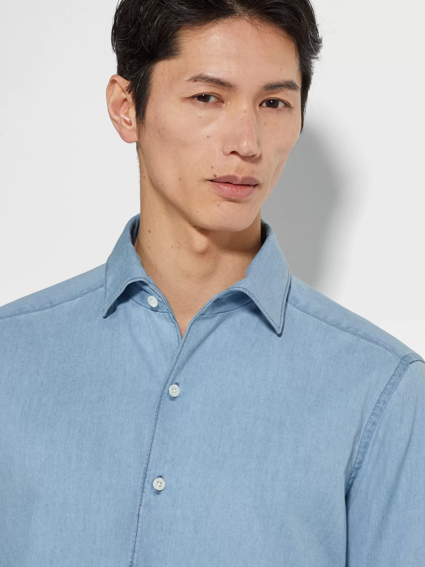 Online ZEGNA Camisa Vaquera en Algodón Descolorida Azulclaro