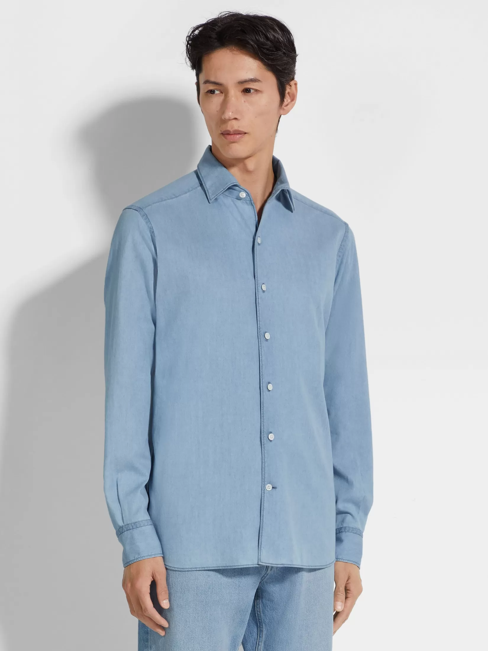 Online ZEGNA Camisa Vaquera en Algodón Descolorida Azulclaro