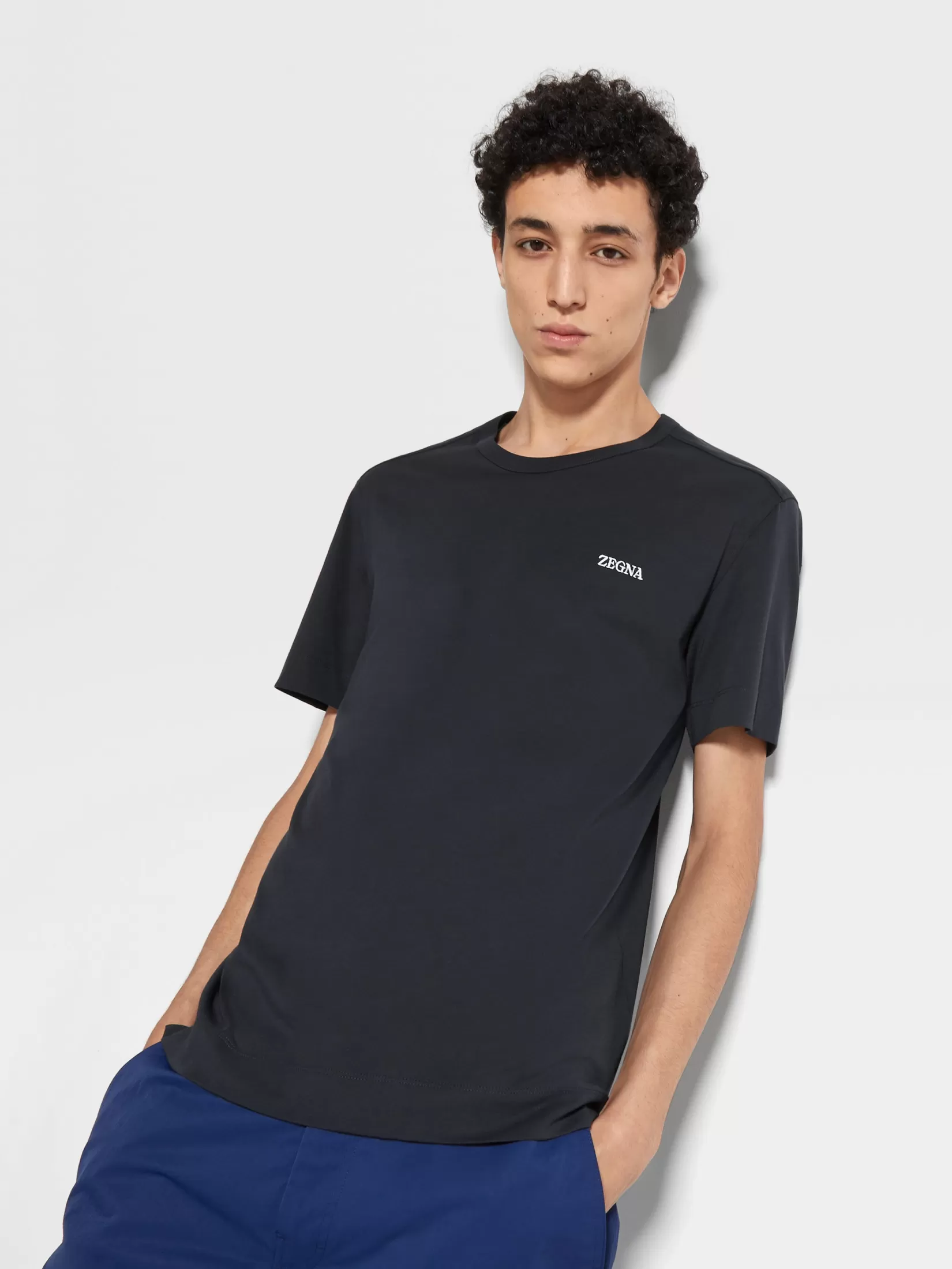 Hot ZEGNA Camiseta de Algodón Color Azul Marino Azulmarino