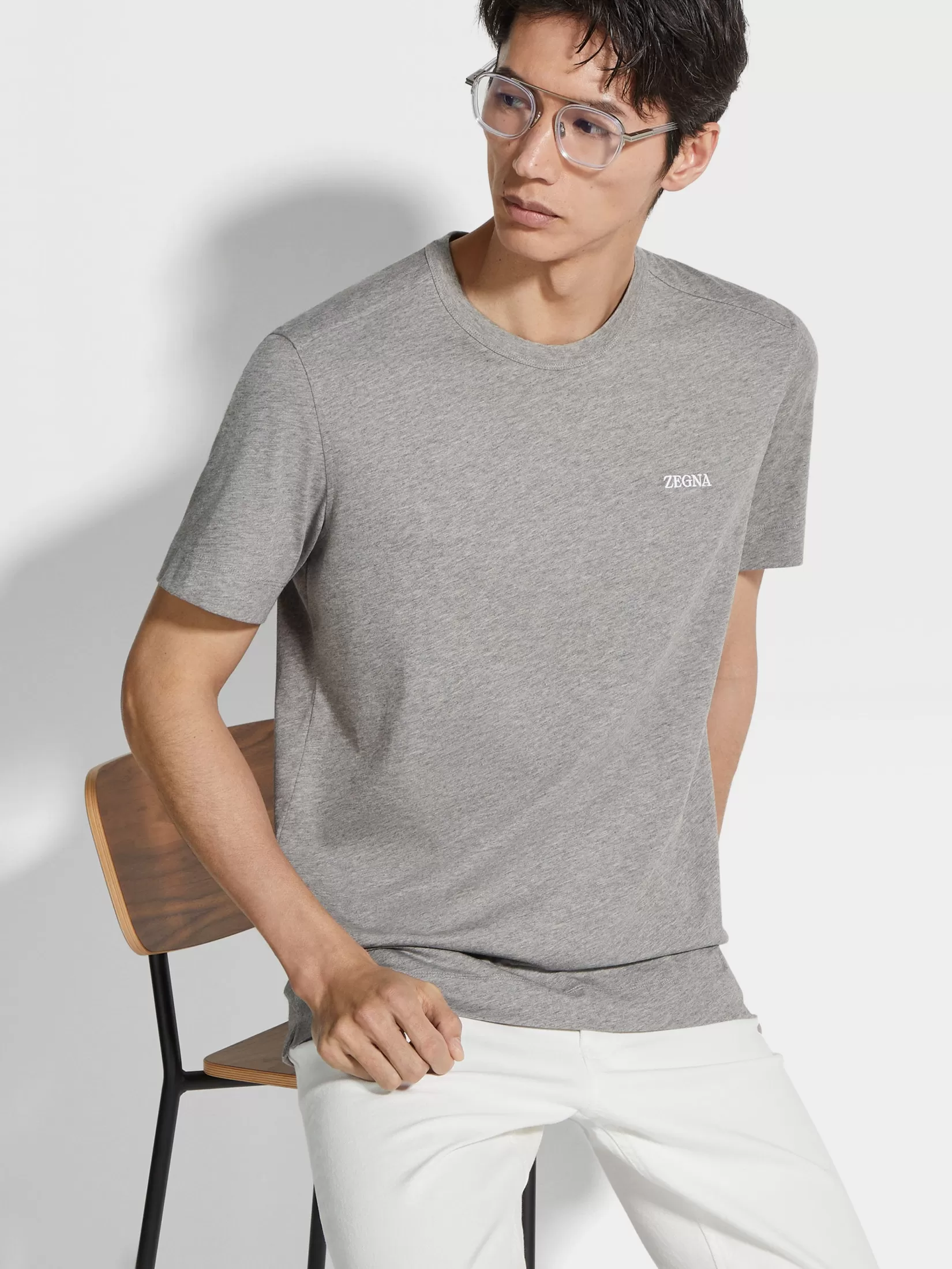 Sale ZEGNA Camiseta de Algodón Color Gris Mixto Grismixto