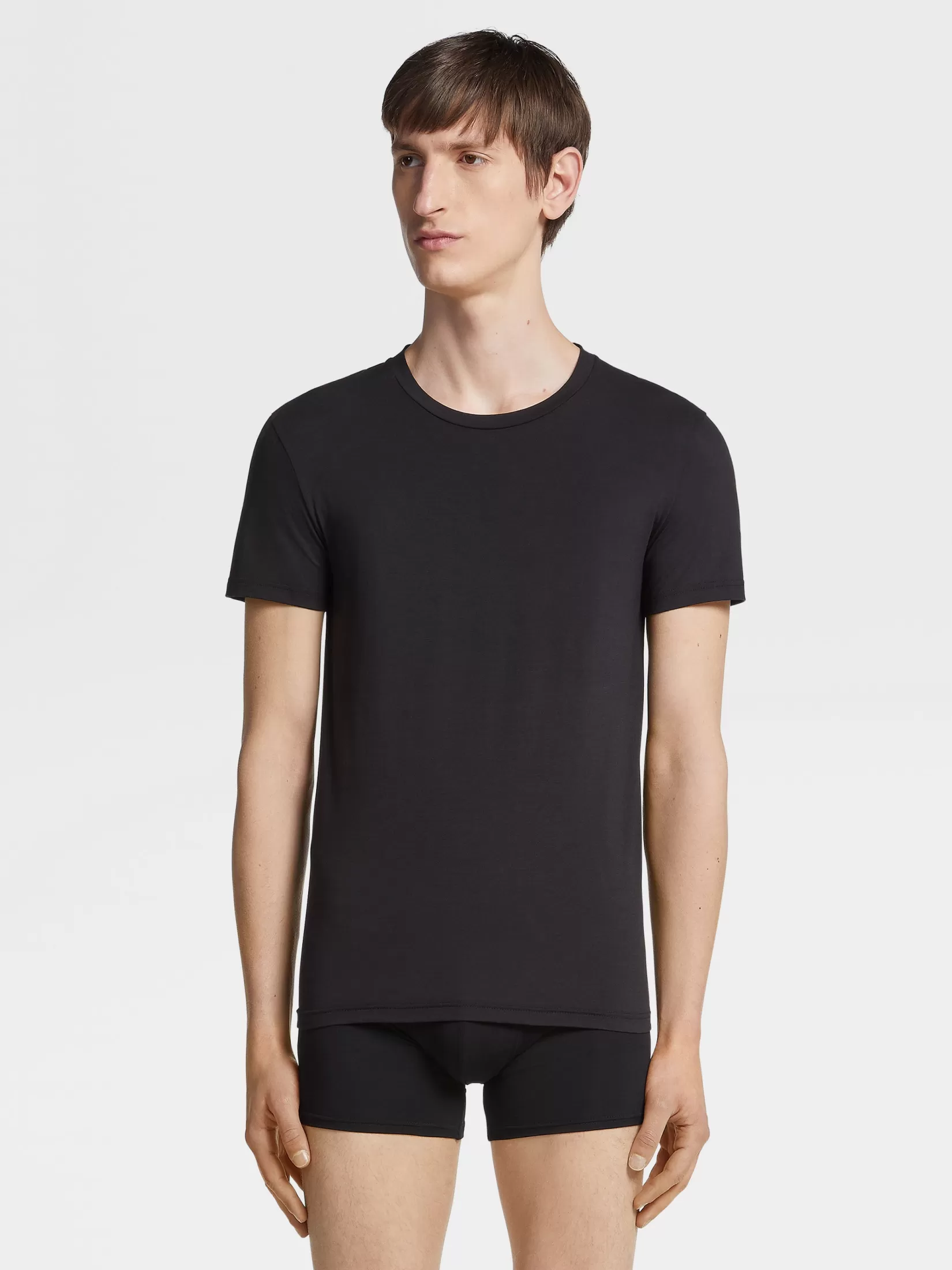 Sale ZEGNA Camiseta de Algodón Elástico Color Negro