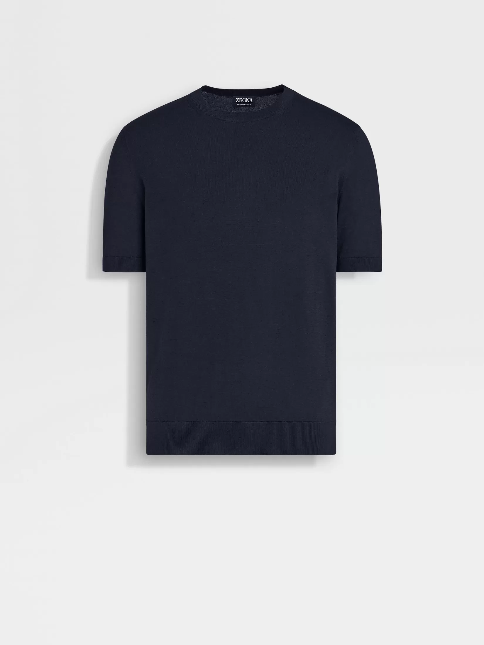 Sale ZEGNA Camiseta de Cuello Redondo en Premium Cotton Color Azul Marino Azulmarino