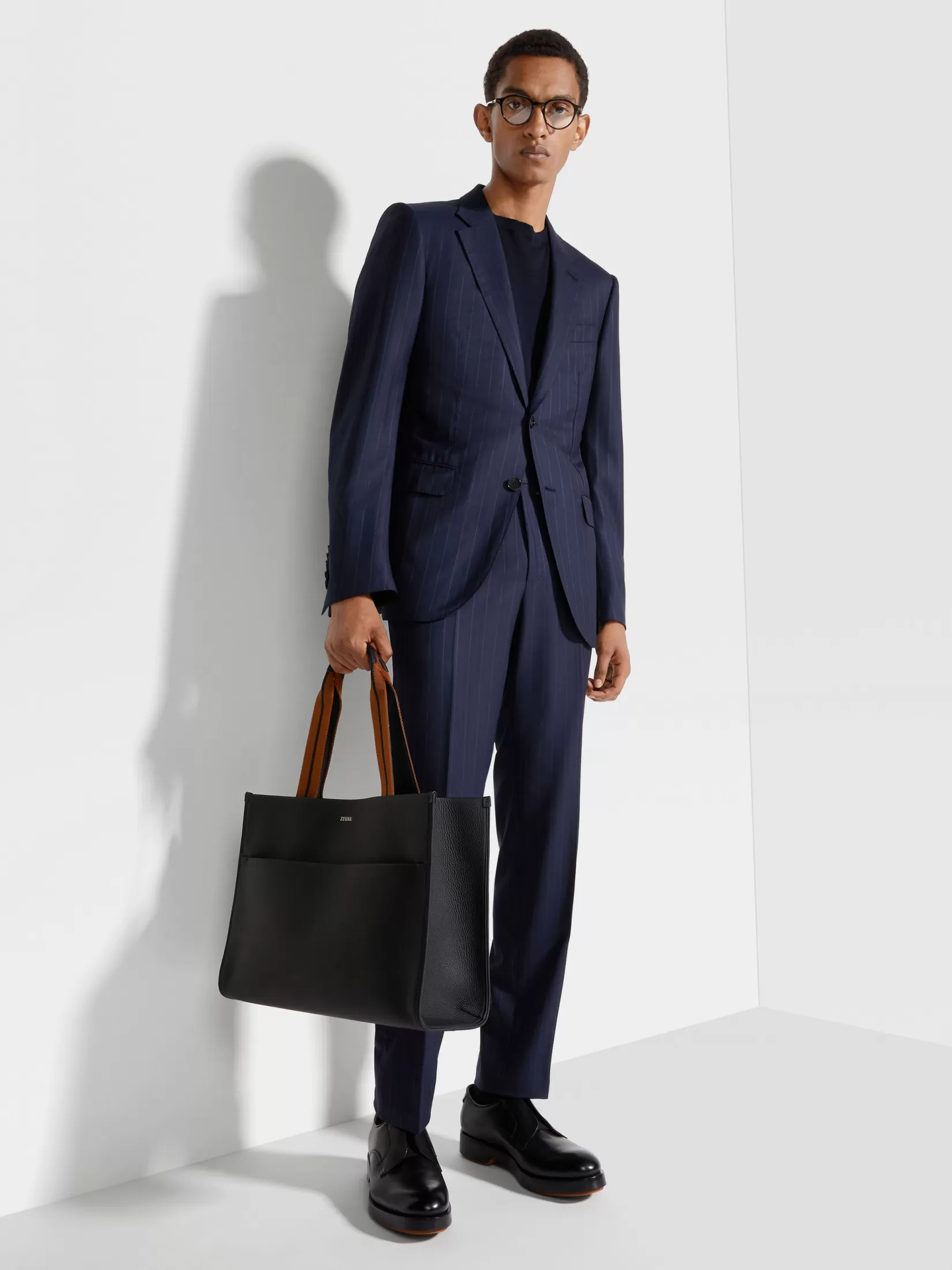 Sale ZEGNA Camiseta de Cuello Redondo en Premium Cotton Color Azul Marino Azulmarino