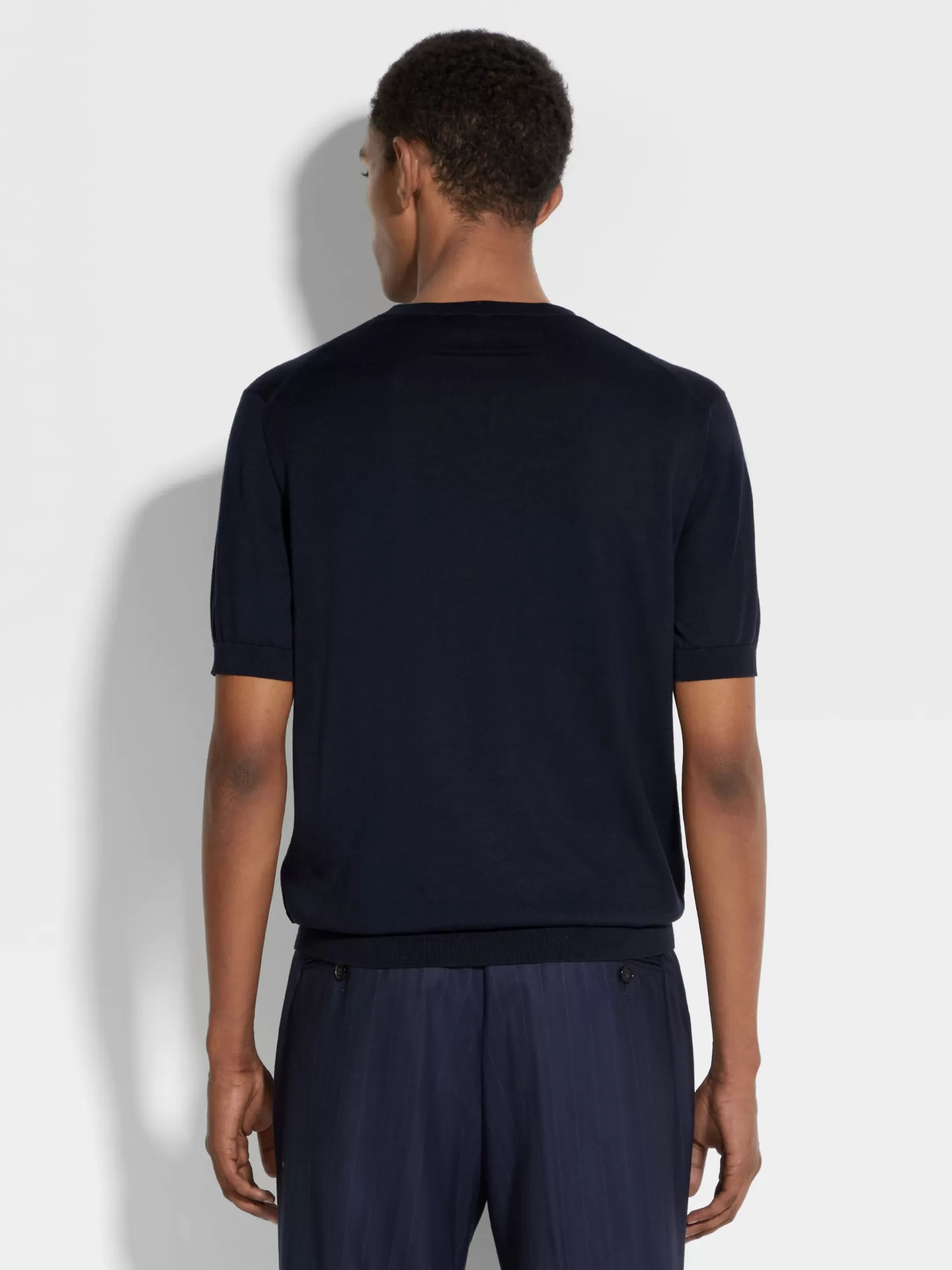 Sale ZEGNA Camiseta de Cuello Redondo en Premium Cotton Color Azul Marino Azulmarino
