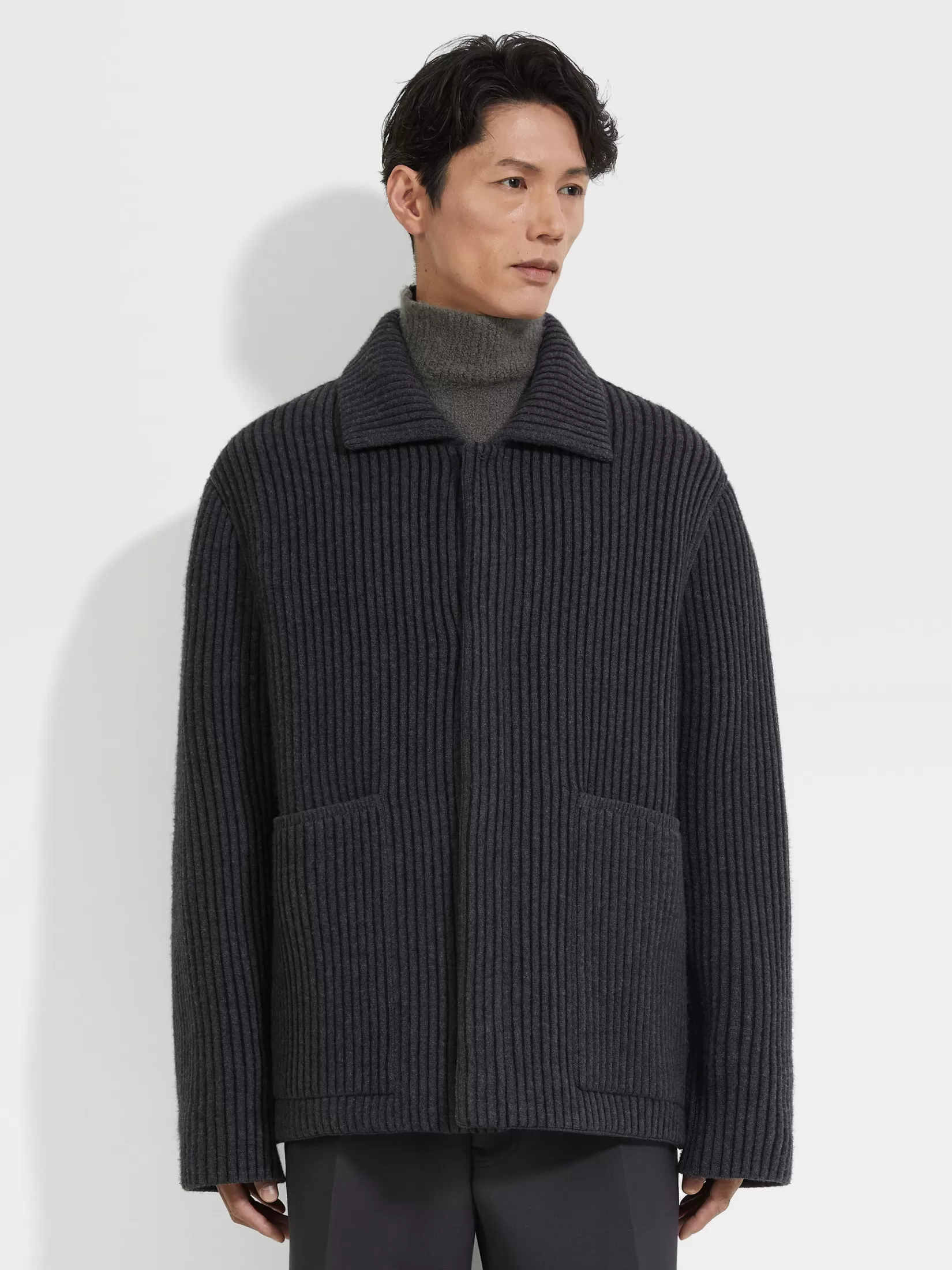 Best Sale ZEGNA Chaqueta Chore en Lana y Cachemira Color Gris Oscuro Mixto Grisoscuromixto