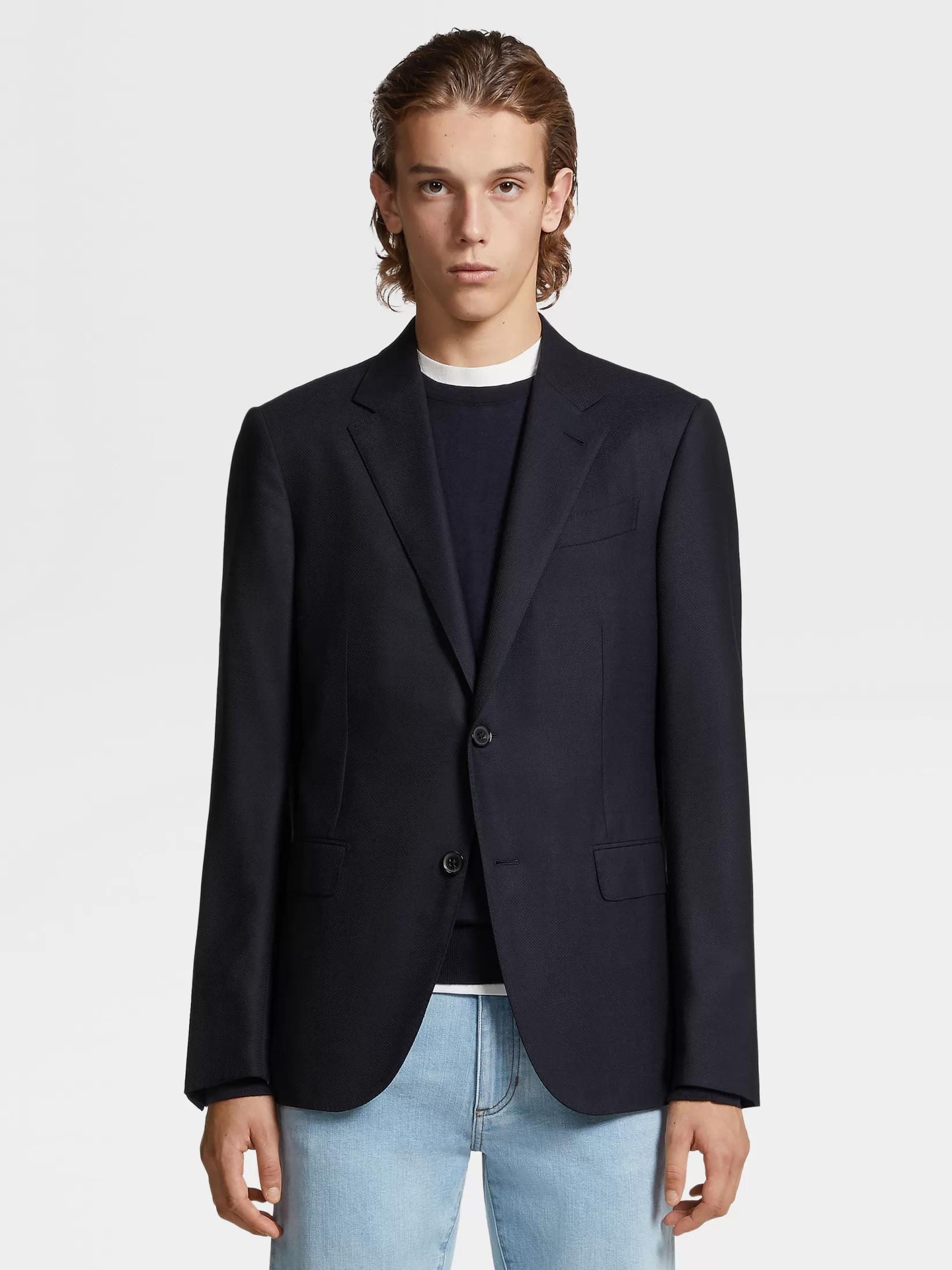 Outlet ZEGNA Chaqueta de Lana Elástica y Seda Trofeo™ Comfort Azul Marino Azulmarino