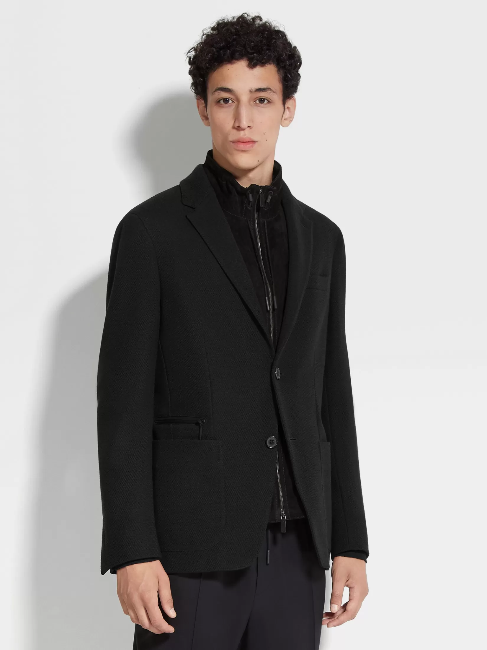 Cheap ZEGNA Chaqueta en Punto de Mezcla de Lana High Performance™ Jersey Color Negro