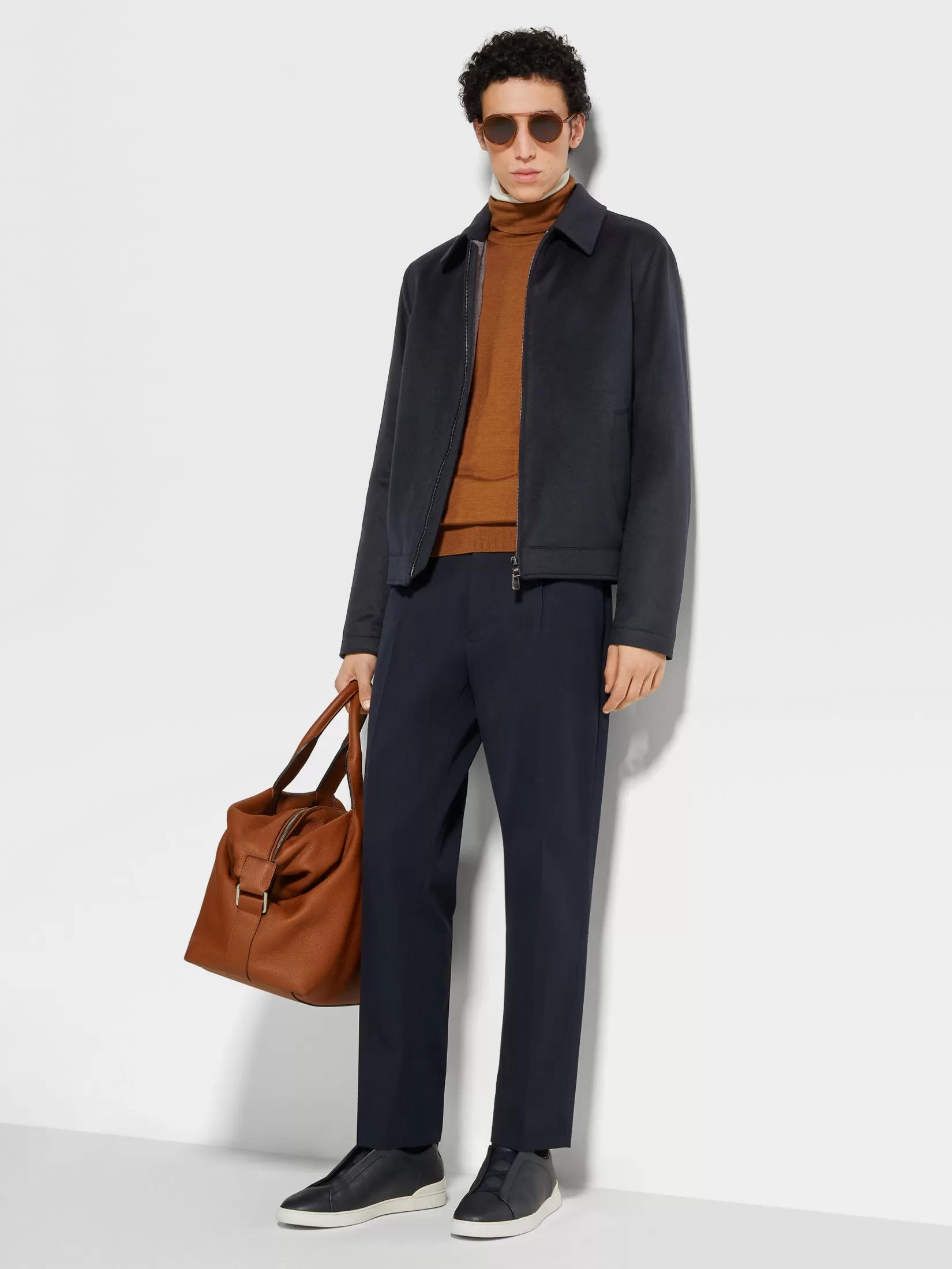 Shop ZEGNA Chaqueta Fina en Oasi Cashmere Elements Azulmarino