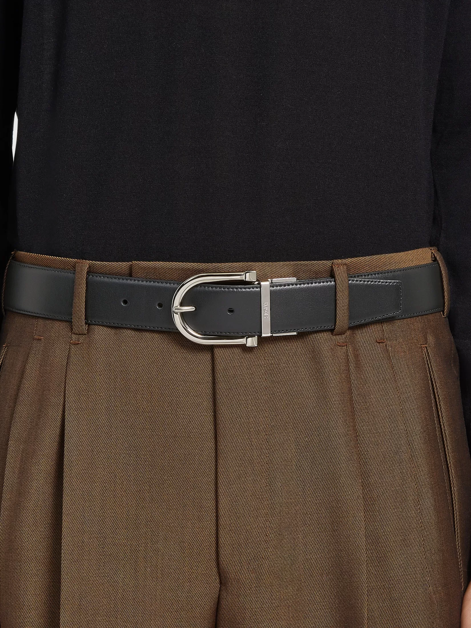 Cheap ZEGNA Cinturón de Piel Reversible Color Marrón Oscuro y Negro Negro/Marrónoscuro