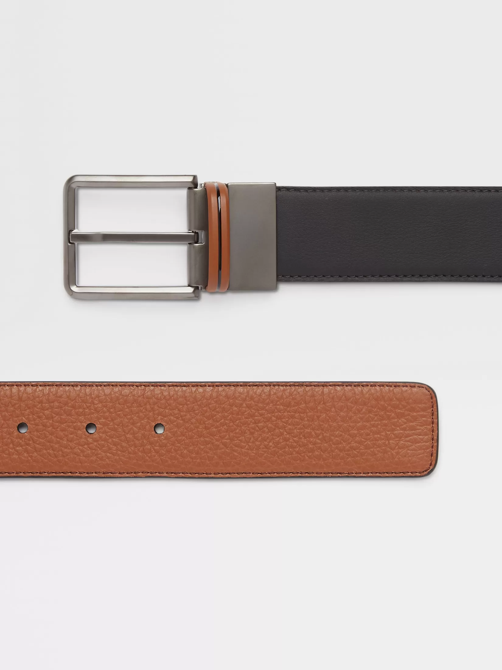 Discount ZEGNA Cinturón de Piel Reversible Color Negro y Foliage Negro/Foliage