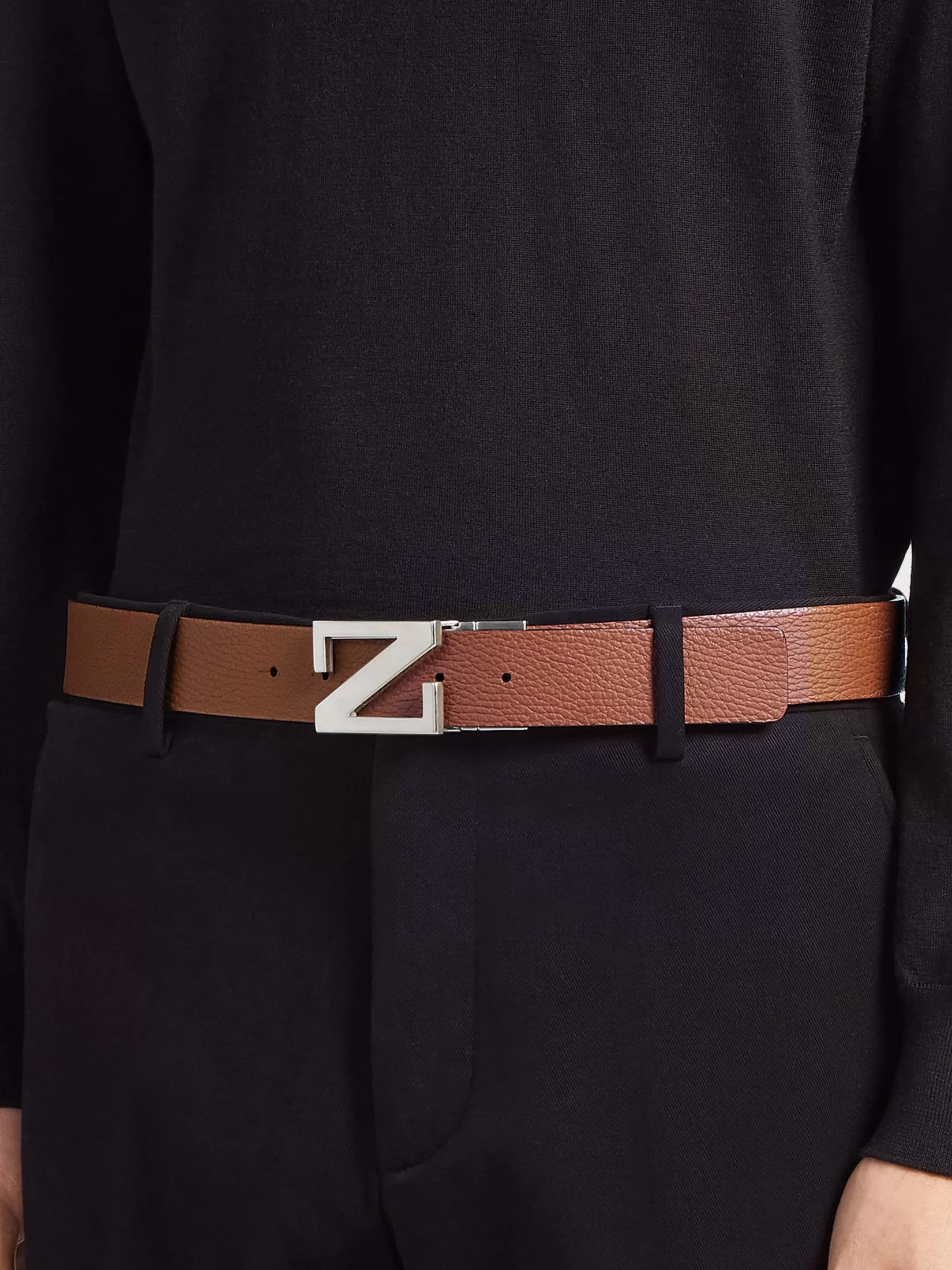 Cheap ZEGNA Cinturón de Piel Reversible Negro y Color Foliage Foliage/Negro