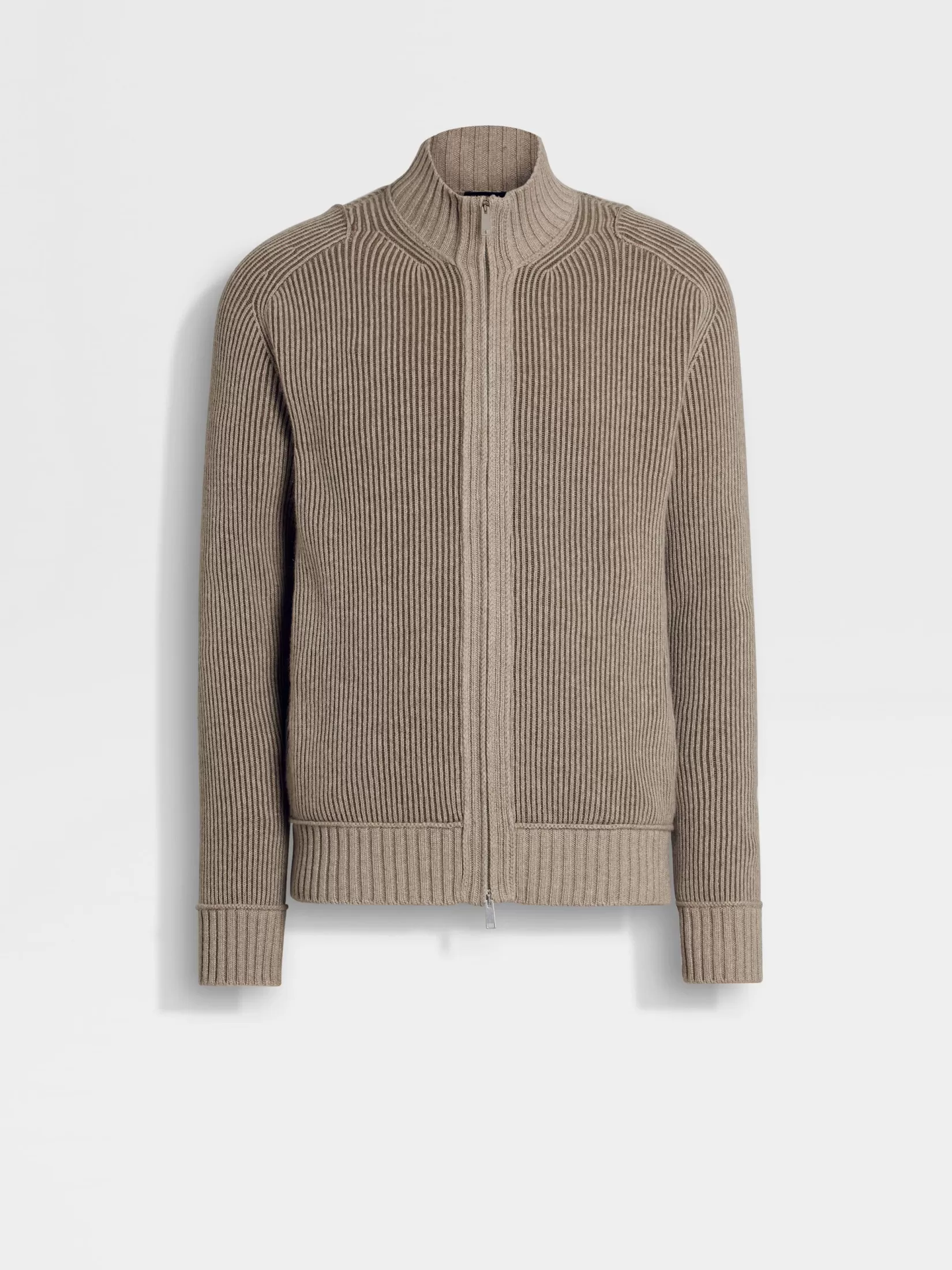 Best Sale ZEGNA Cárdigan con Cremallera en Oasi Cashmere Gris Pardo Claro y Caqui Mixto Grispardoclaro/Caquimixto