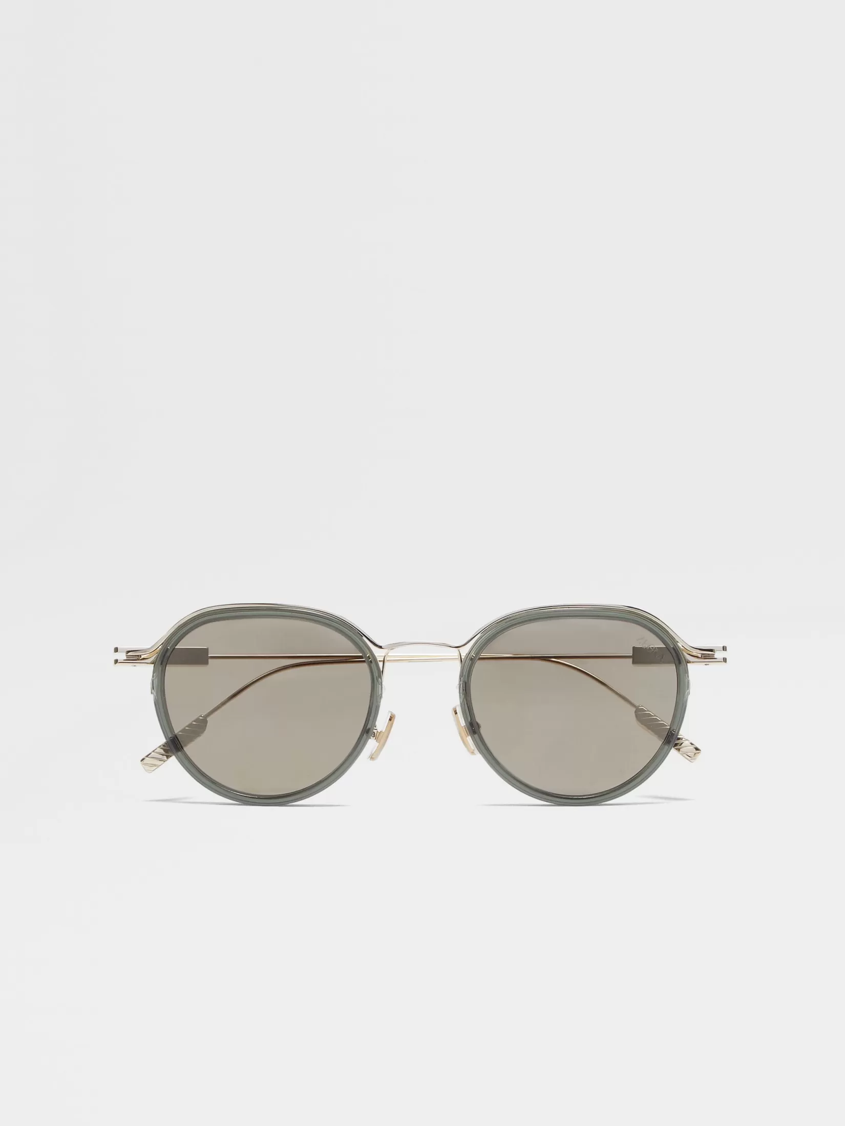 Store ZEGNA Gafas de Sol en Acetato y Metal Color Verde Transparente y Dorado Pálido Verdetransparente/doradopálido