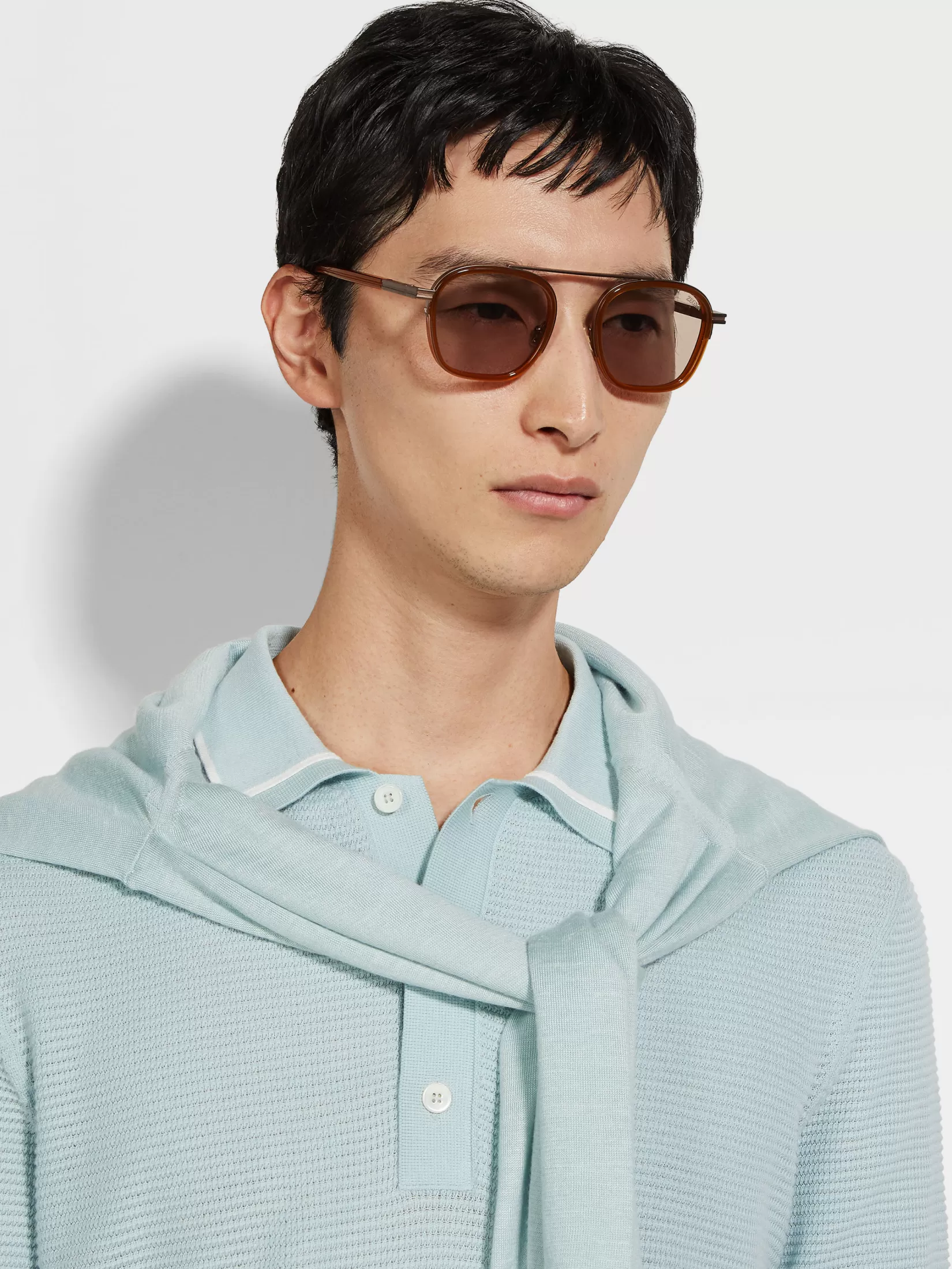 Outlet ZEGNA Gafas de Sol Orizzonte I en Acetato y Metal Color Foliage Oscuro Foliageoscuro