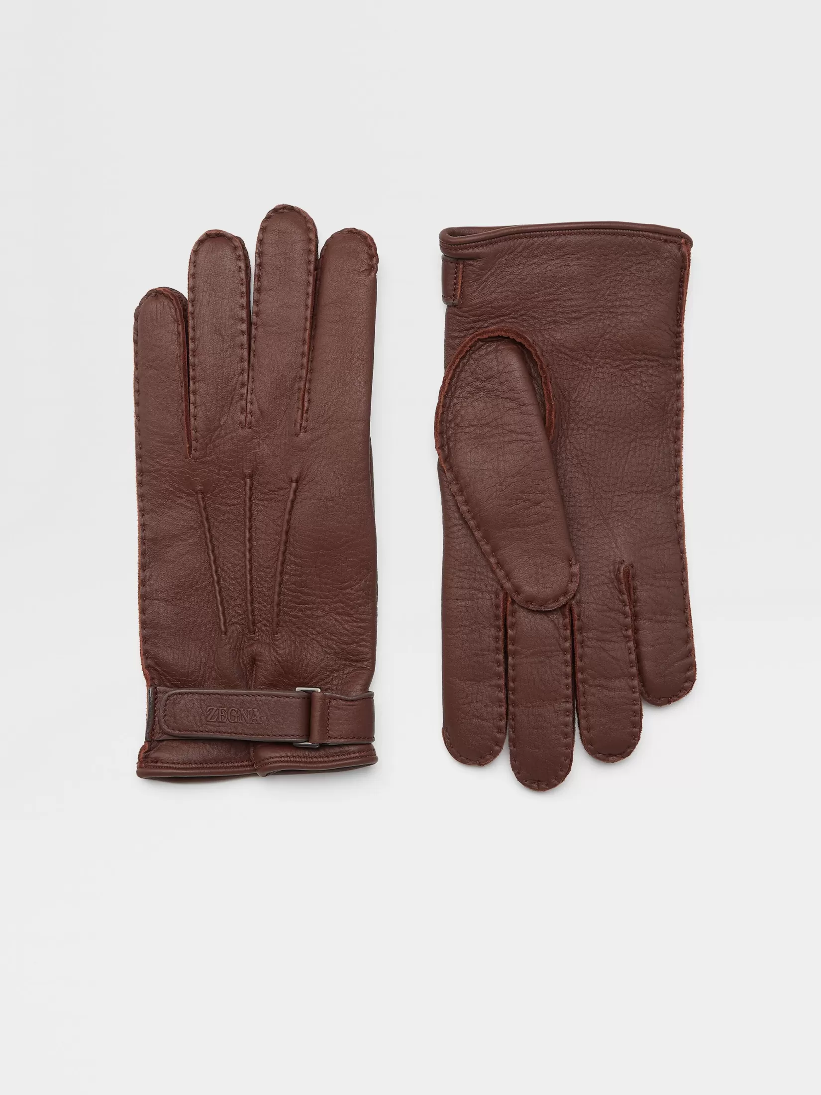 Store ZEGNA Guantes en Piel de Ciervo Color Foliage Oscuro Foliageoscuro