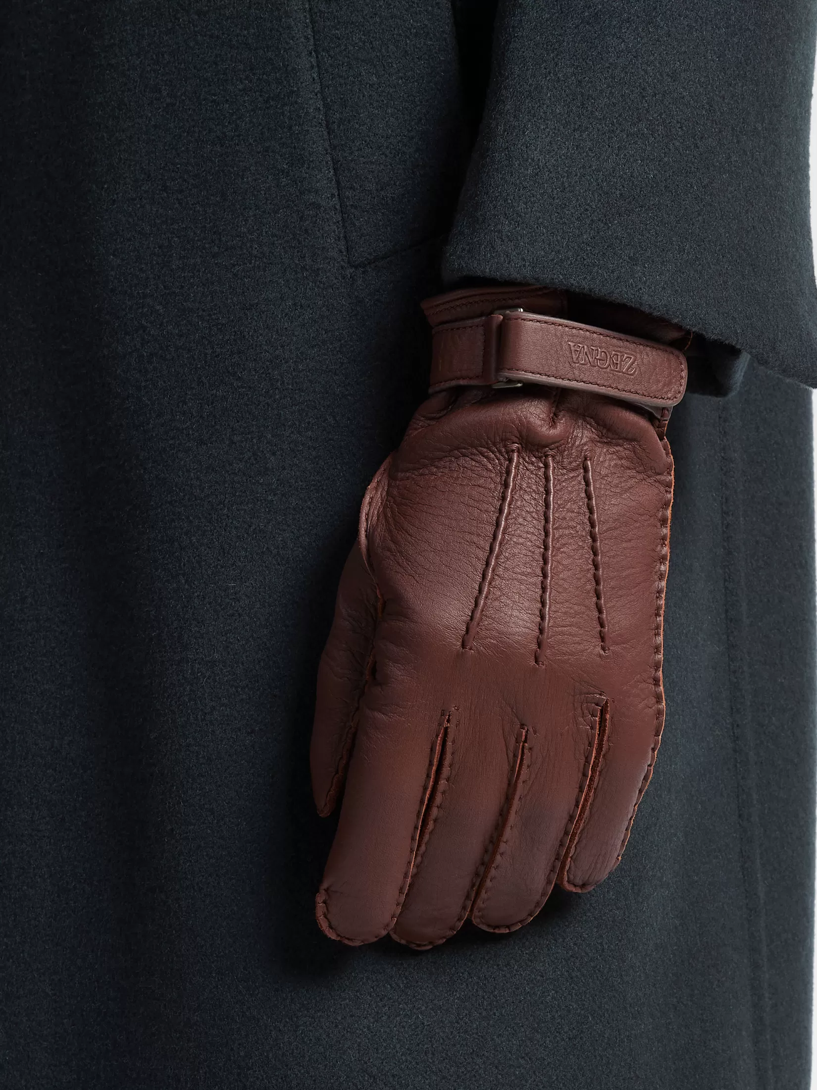 Store ZEGNA Guantes en Piel de Ciervo Color Foliage Oscuro Foliageoscuro