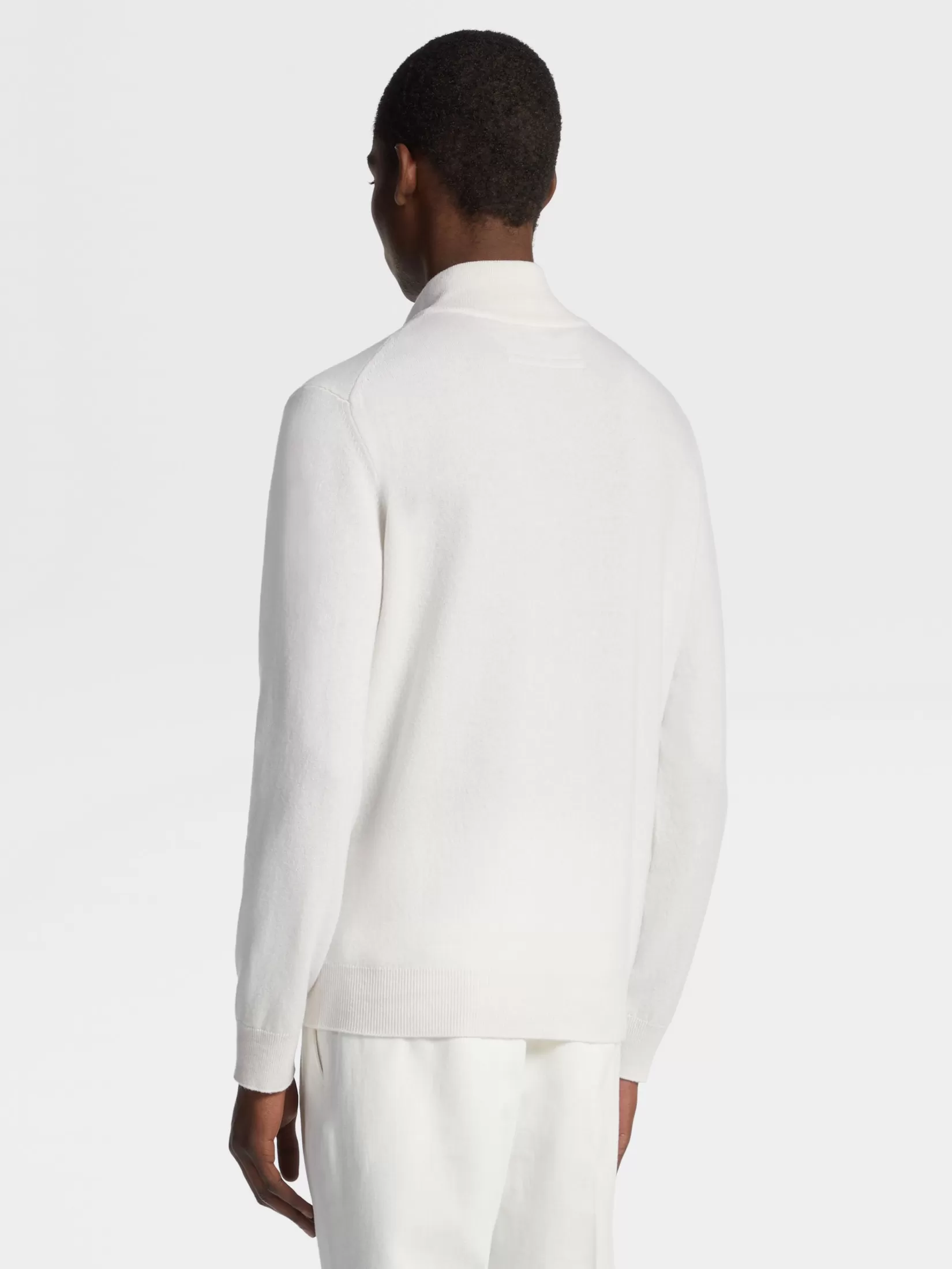Hot ZEGNA Jersey con Cuello de Chimenea y Cremallera en Oasi Cashmere Color Blanco Mixto Blancomixto