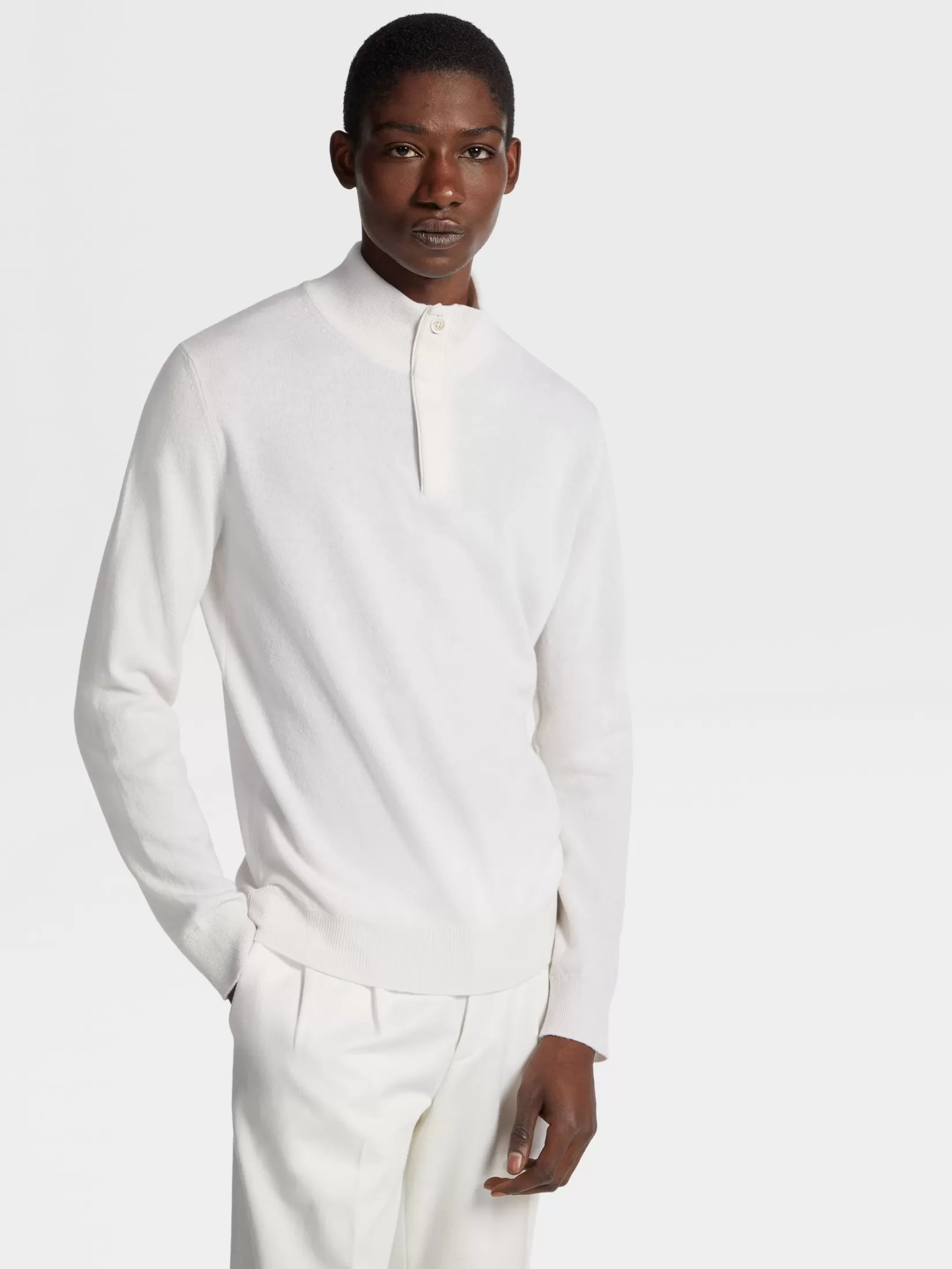 Hot ZEGNA Jersey con Cuello de Chimenea y Cremallera en Oasi Cashmere Color Blanco Mixto Blancomixto
