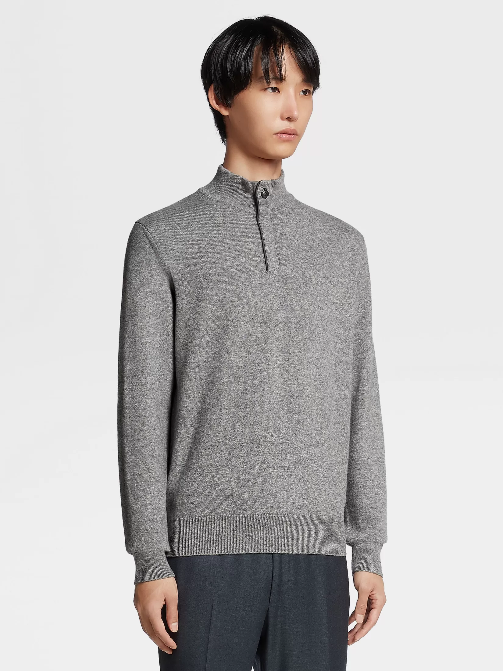 Cheap ZEGNA Jersey con Cuello de Chimenea y Cremallera en Oasi Cashmere Color Gris Mixto Grismixto
