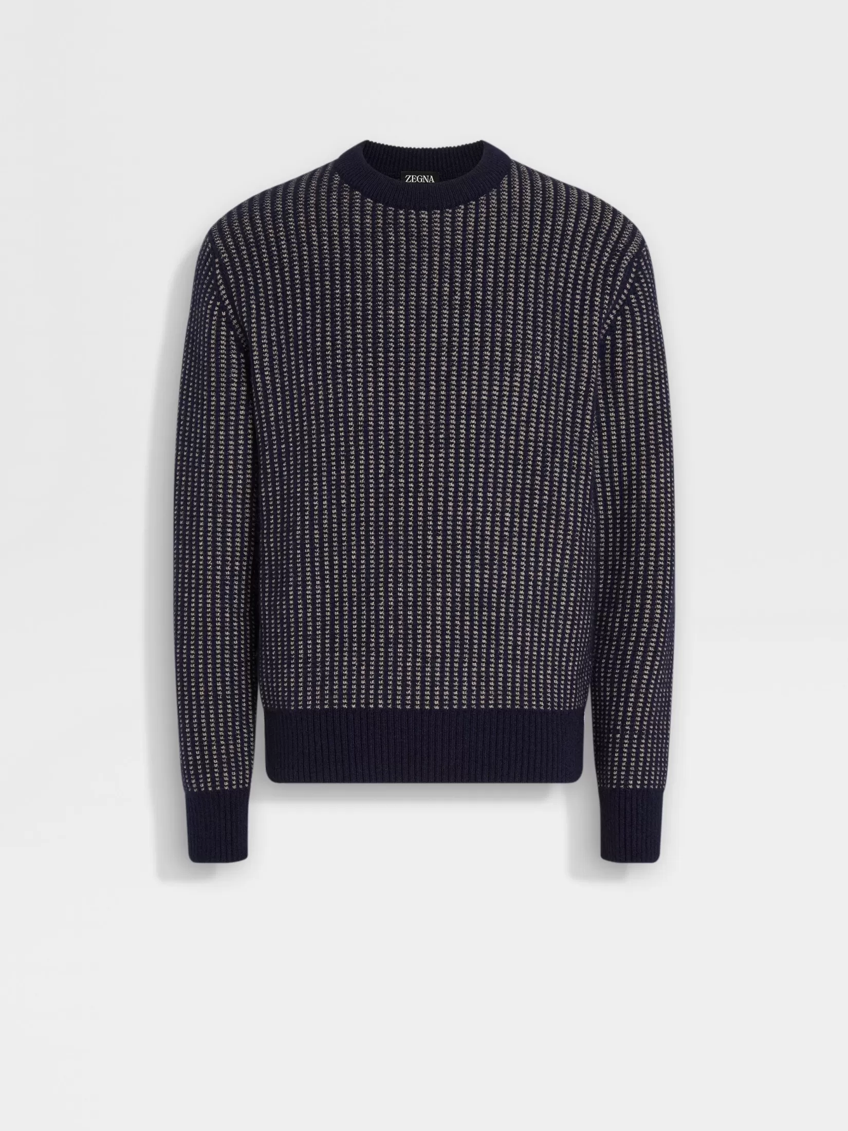 Store ZEGNA Jersey con Cuello Redondo de Cachemira, Mohair y Seda Azul Tinta y Gris Pardo Claro Azultinta/Pardoclaro