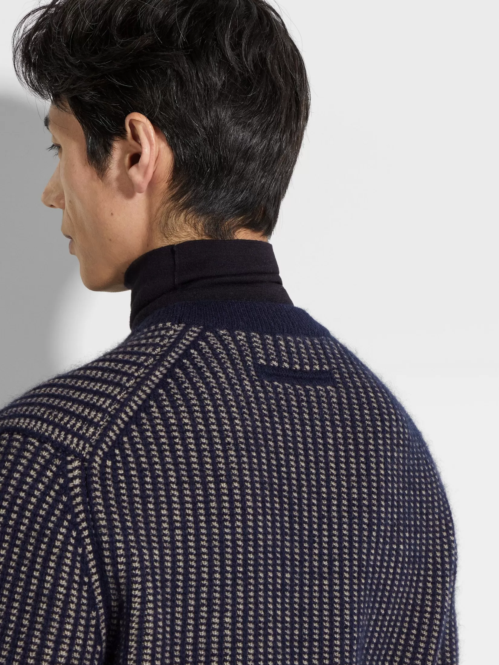 Store ZEGNA Jersey con Cuello Redondo de Cachemira, Mohair y Seda Azul Tinta y Gris Pardo Claro Azultinta/Pardoclaro