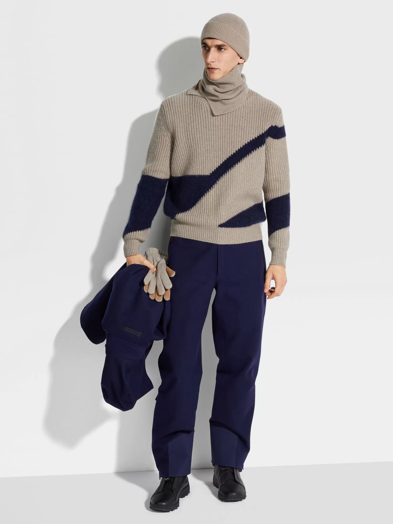 Sale ZEGNA Jersey con Cuello Redondo de Cachemira y Seda Gris Pardo Claro y Azul Tinta Pardoclaro/Azultinta