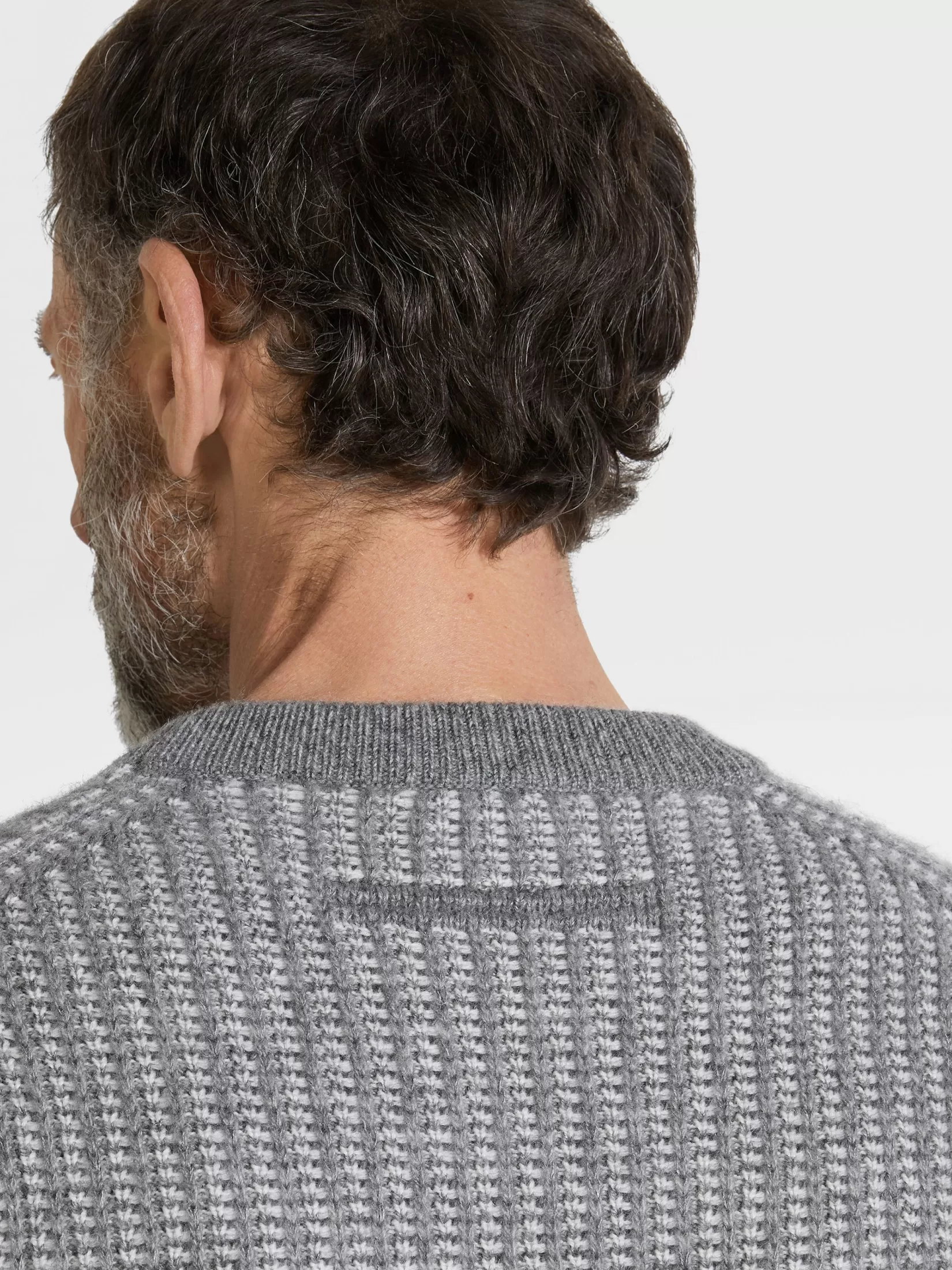 Discount ZEGNA Jersey de Cuello Redondo en Cachemira, Mohair y Seda Gris y Blanco Gris/Blanco