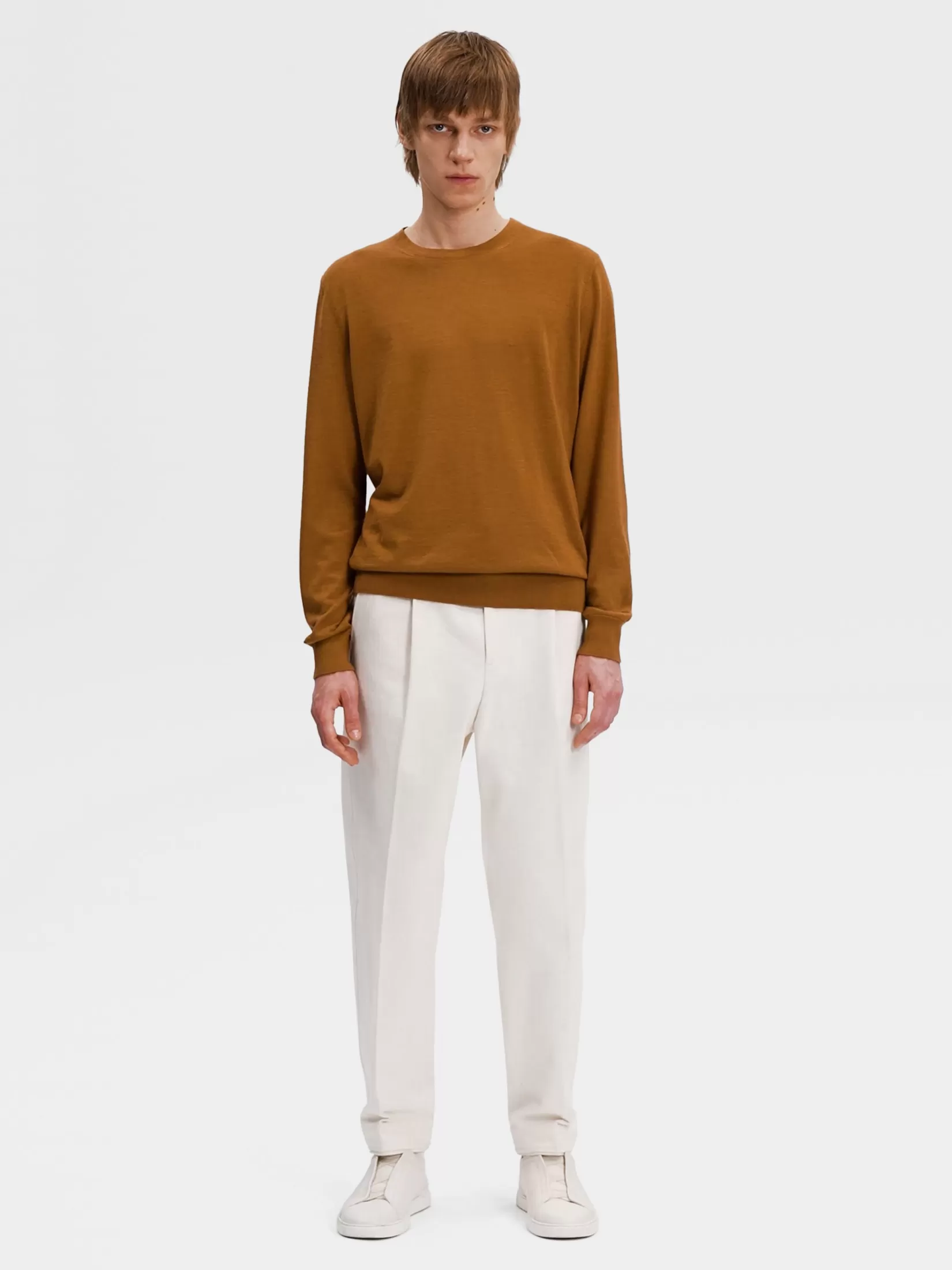 Cheap ZEGNA Jersey de Cuello Redondo en Cashseta Color Foliage Oscuro Mixto Foliageoscuromixto