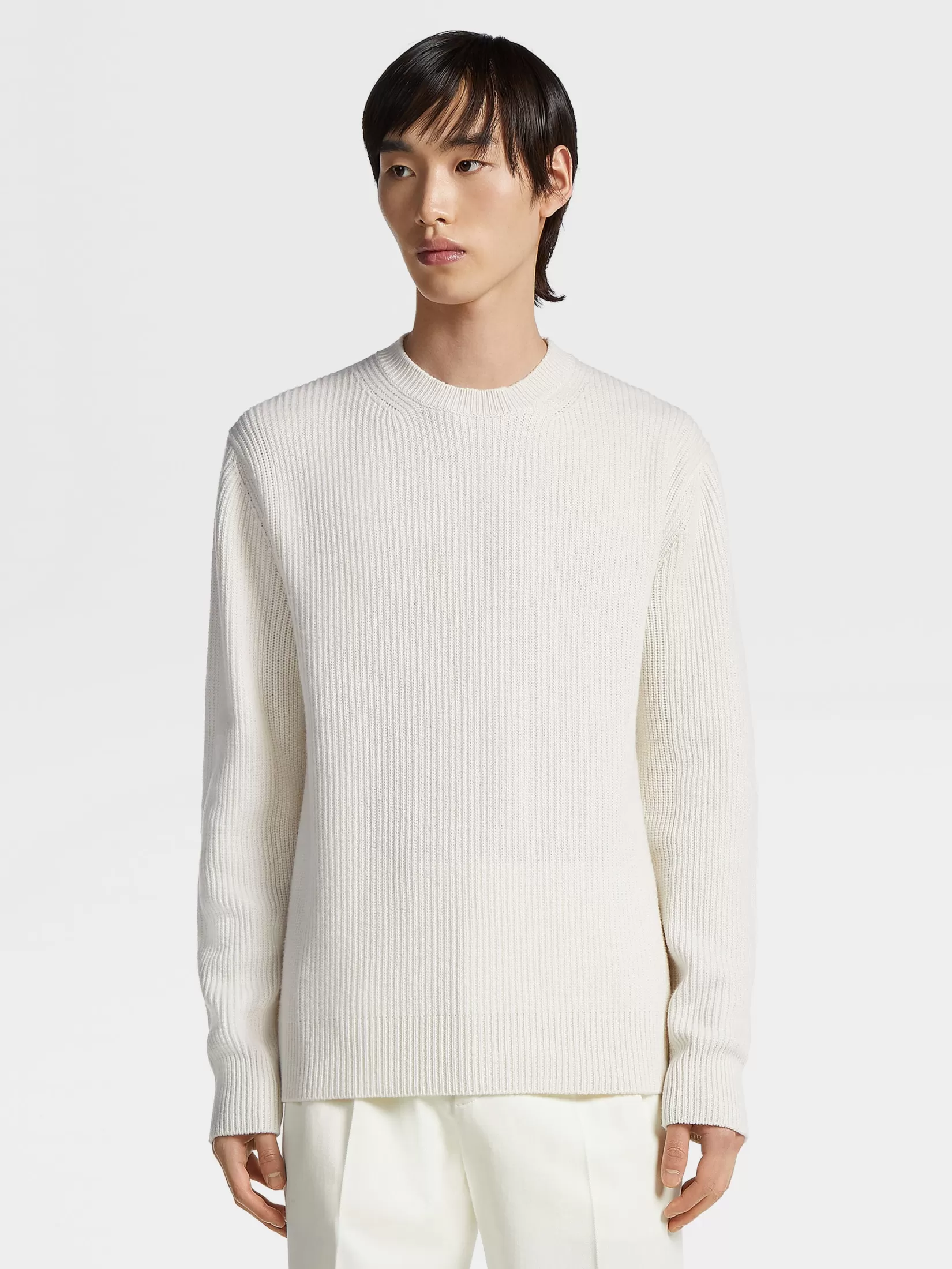 Outlet ZEGNA Jersey de Cuello Redondo en Oasi Cashmere Blanco Mixto Blancomixto