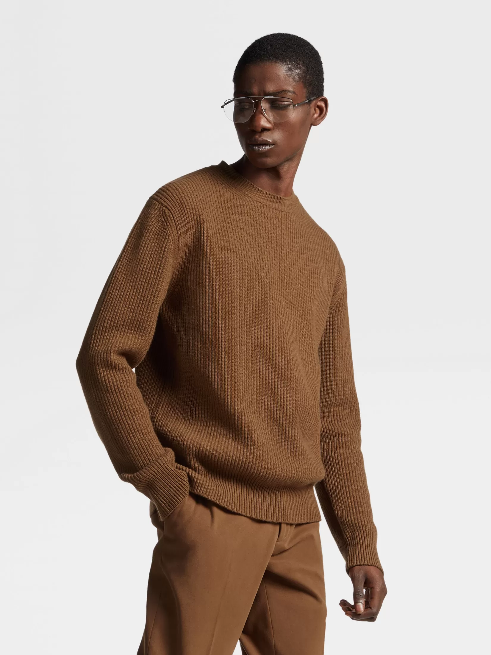 Discount ZEGNA Jersey de Cuello Redondo en Oasi Cashmere Color Foliage Oscuro Mixto Foliageoscuromixto