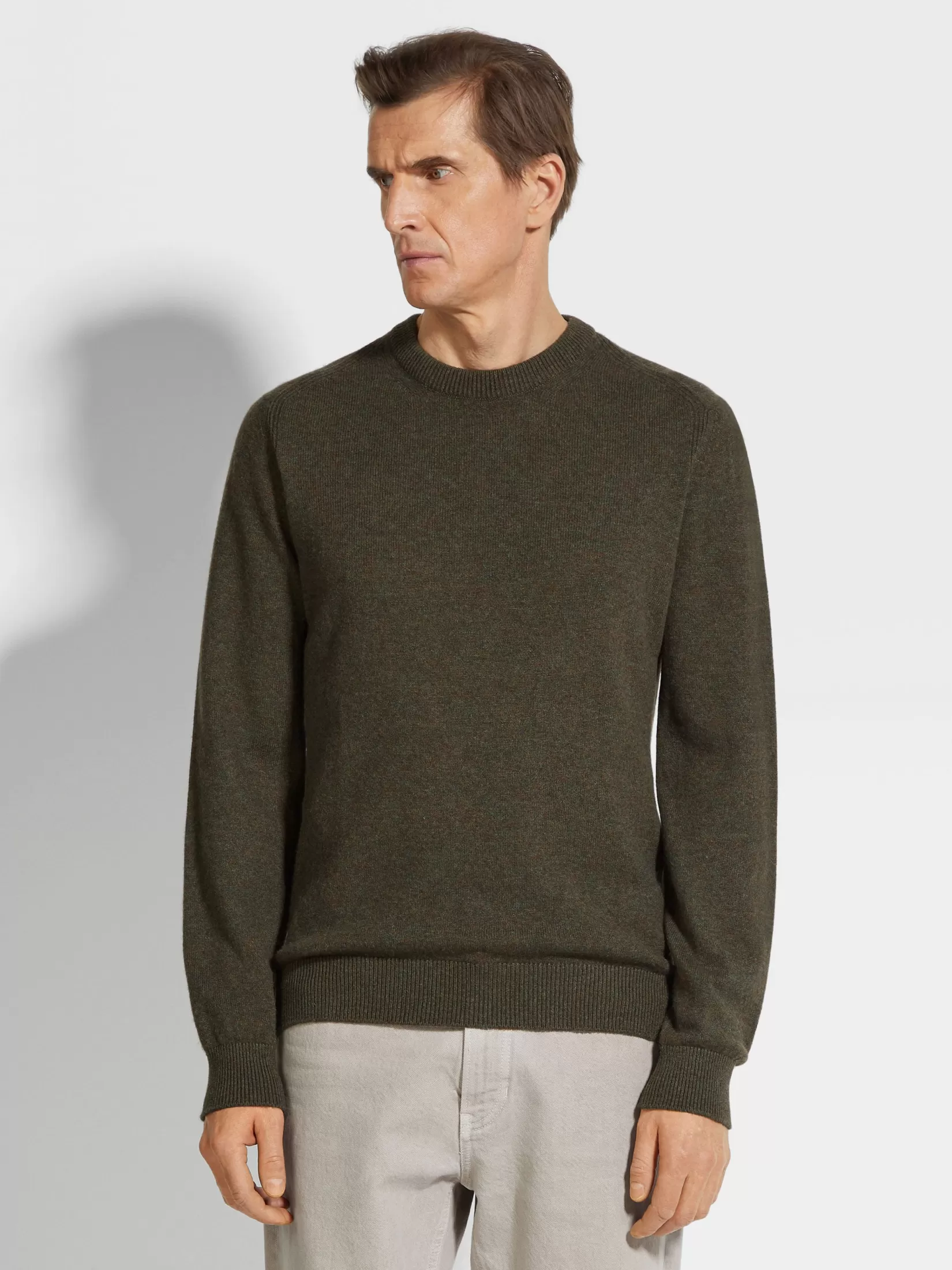 Flash Sale ZEGNA Jersey de Cuello Redondo en Oasi Cashmere Color Verde Militar Jaspeado Verdemilitarjaspeado