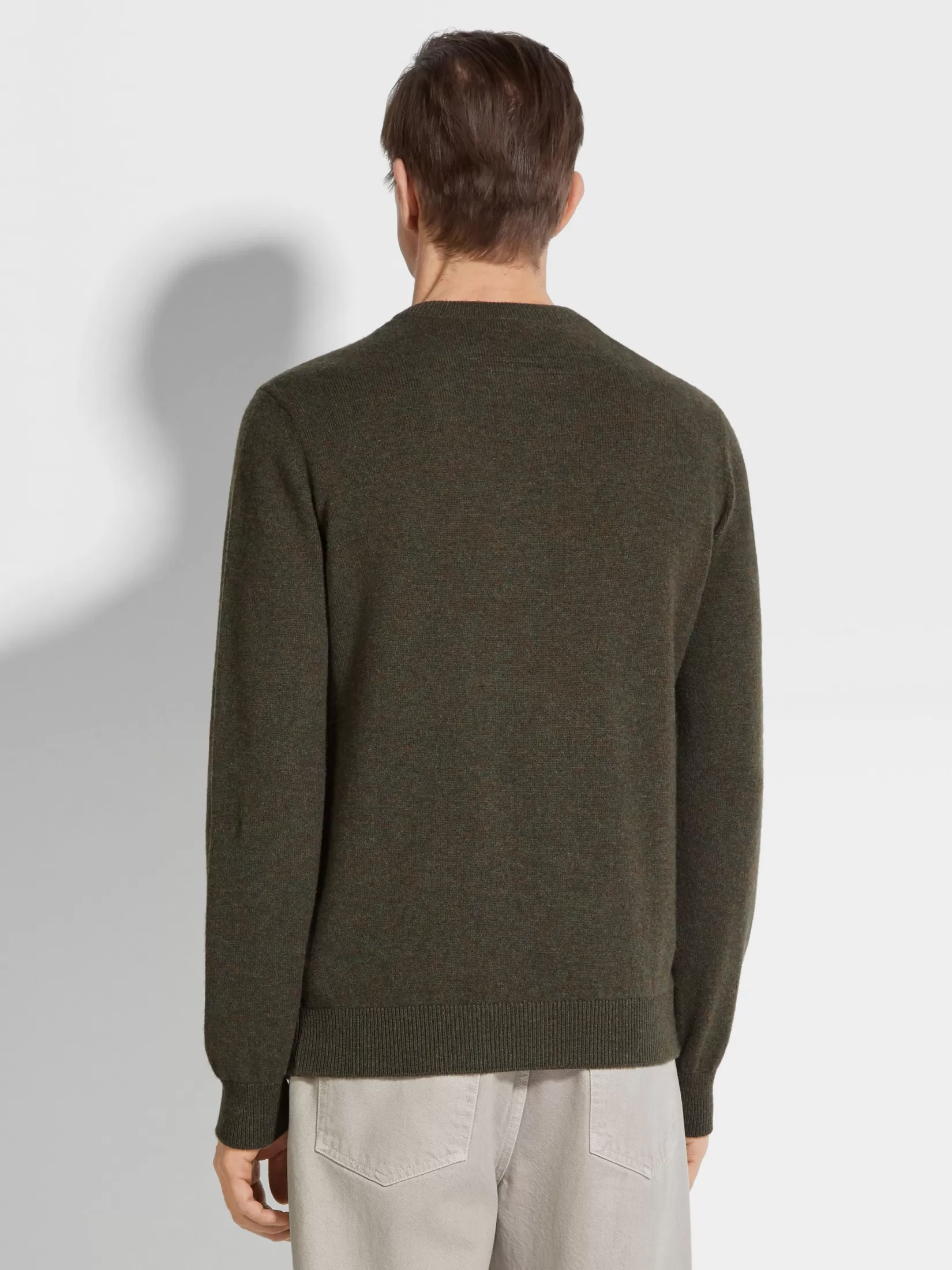 Flash Sale ZEGNA Jersey de Cuello Redondo en Oasi Cashmere Color Verde Militar Jaspeado Verdemilitarjaspeado