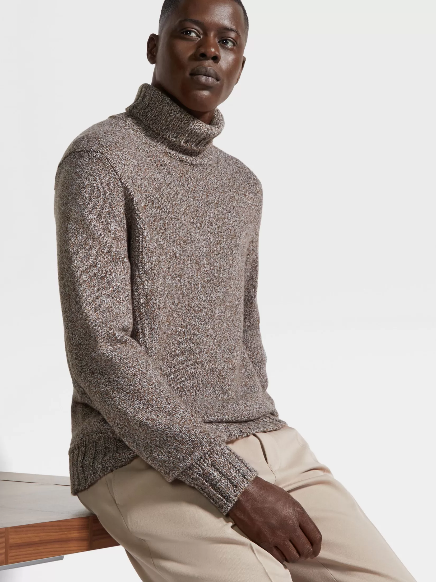 Best ZEGNA Jersey de Cuello Vuelto en Oasi Cashmere Color Foliage Oscuro y Pardo Foliageoscuro/Grispardo