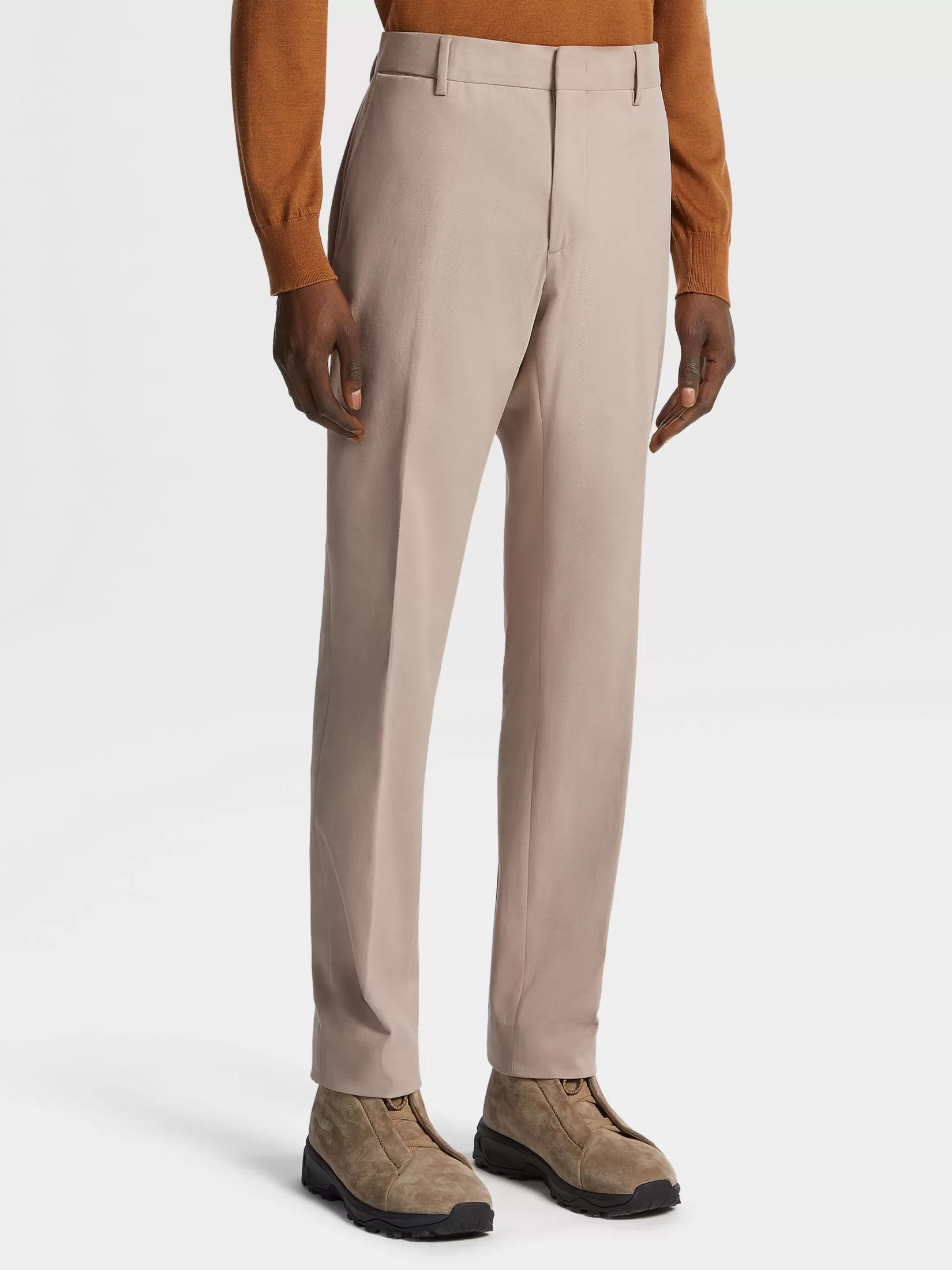 Fashion ZEGNA Pantalones en Mezcla de Algodón Winter Chino Gris Pardo Claro Grispardoclaro