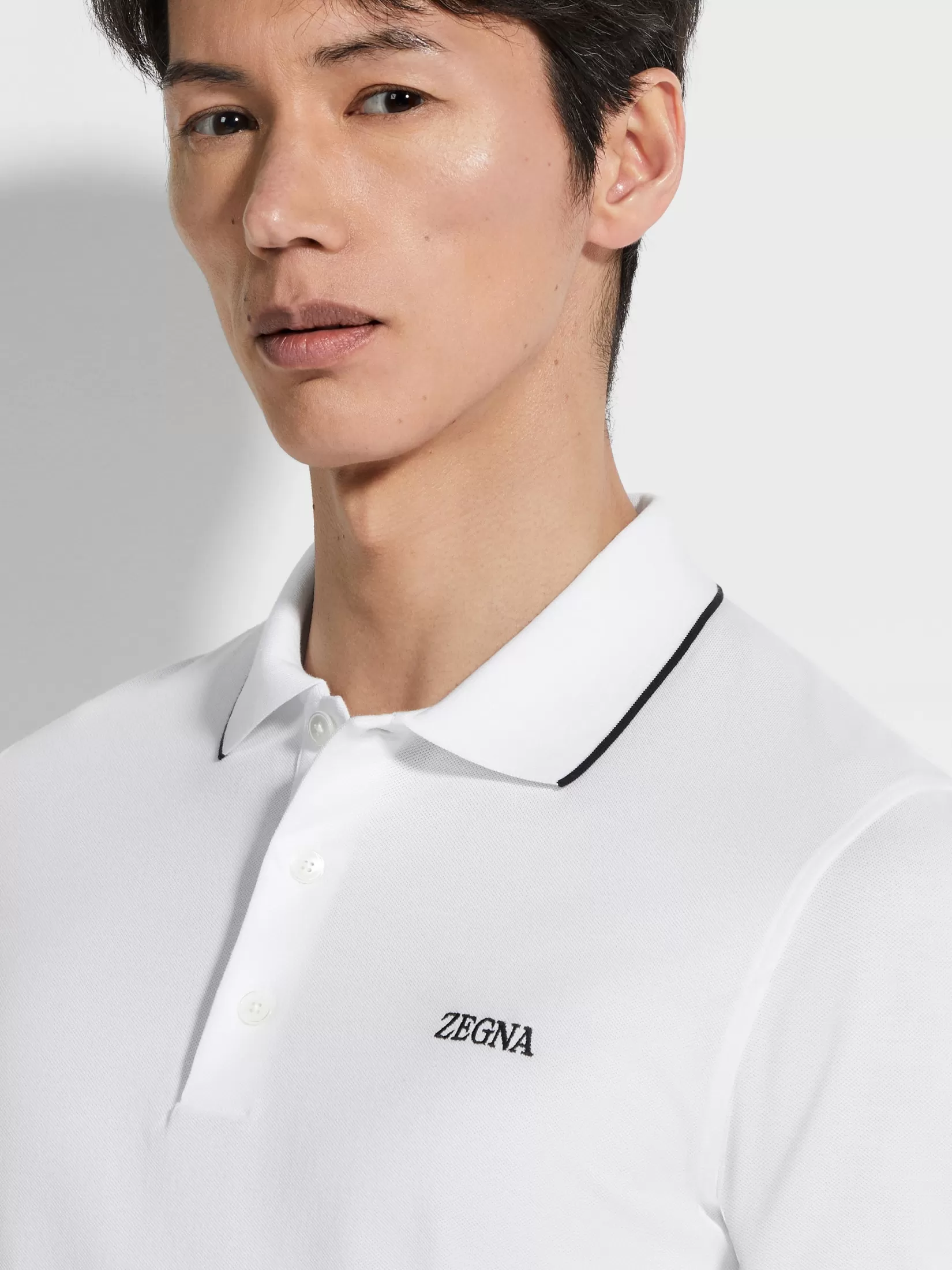 Online ZEGNA Polo de Algodón Elástico Color Blanco Óptico Blancoóptico