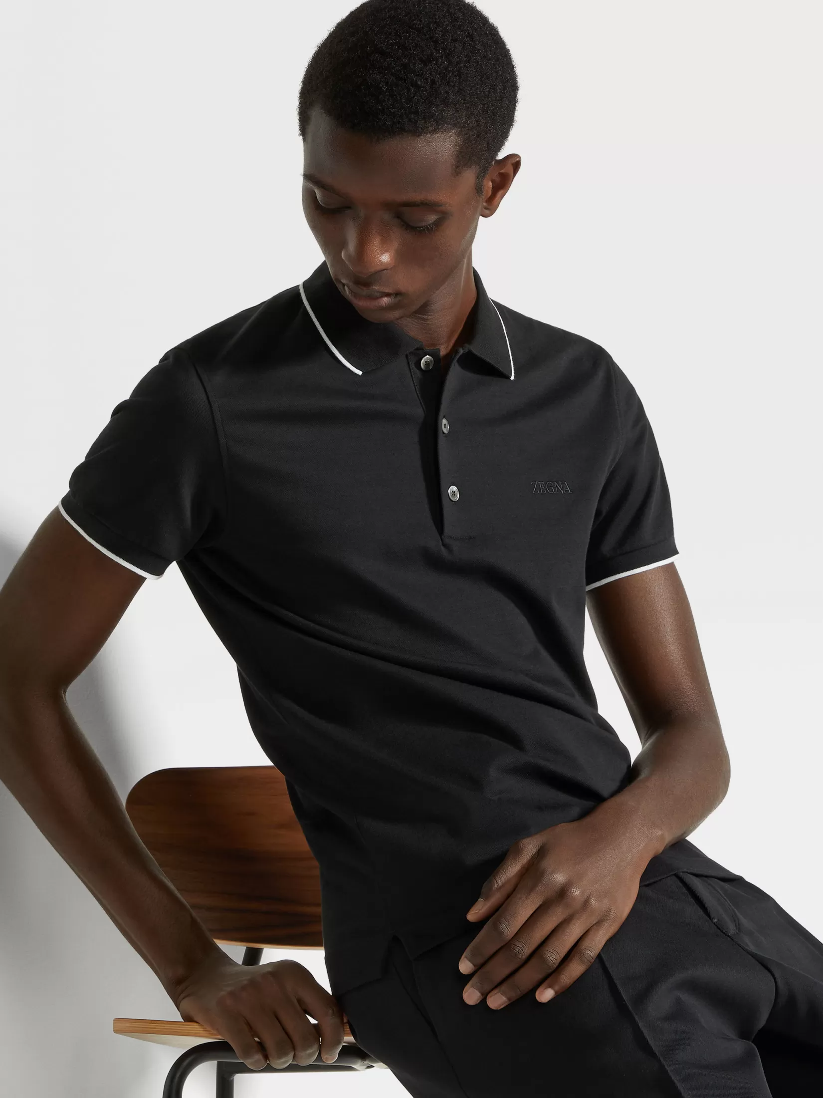 Outlet ZEGNA Polo de Algodón Elástico Color Negro