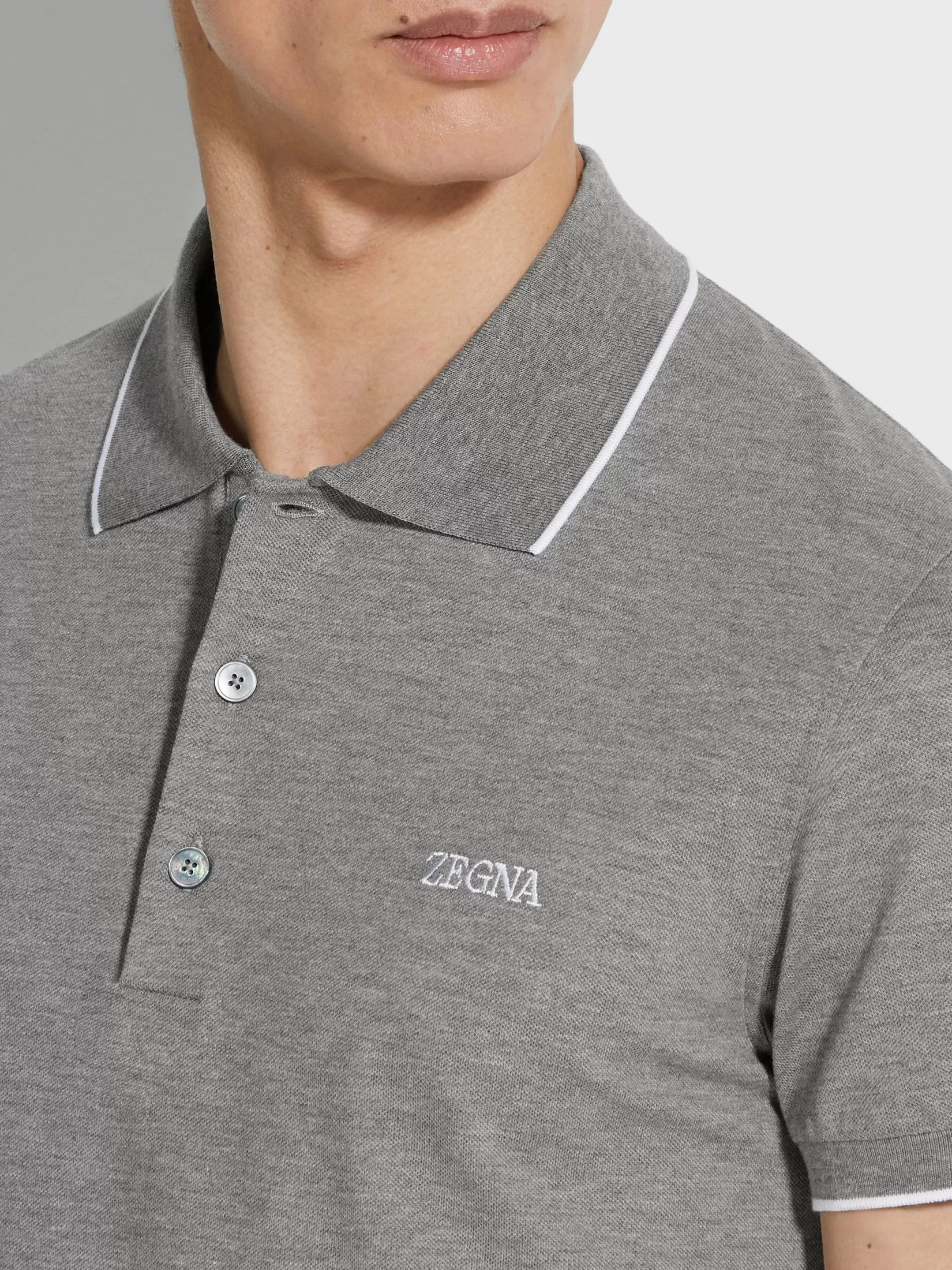 Best Sale ZEGNA Polo de Algodón Elástico Gris Mixto Grismixto