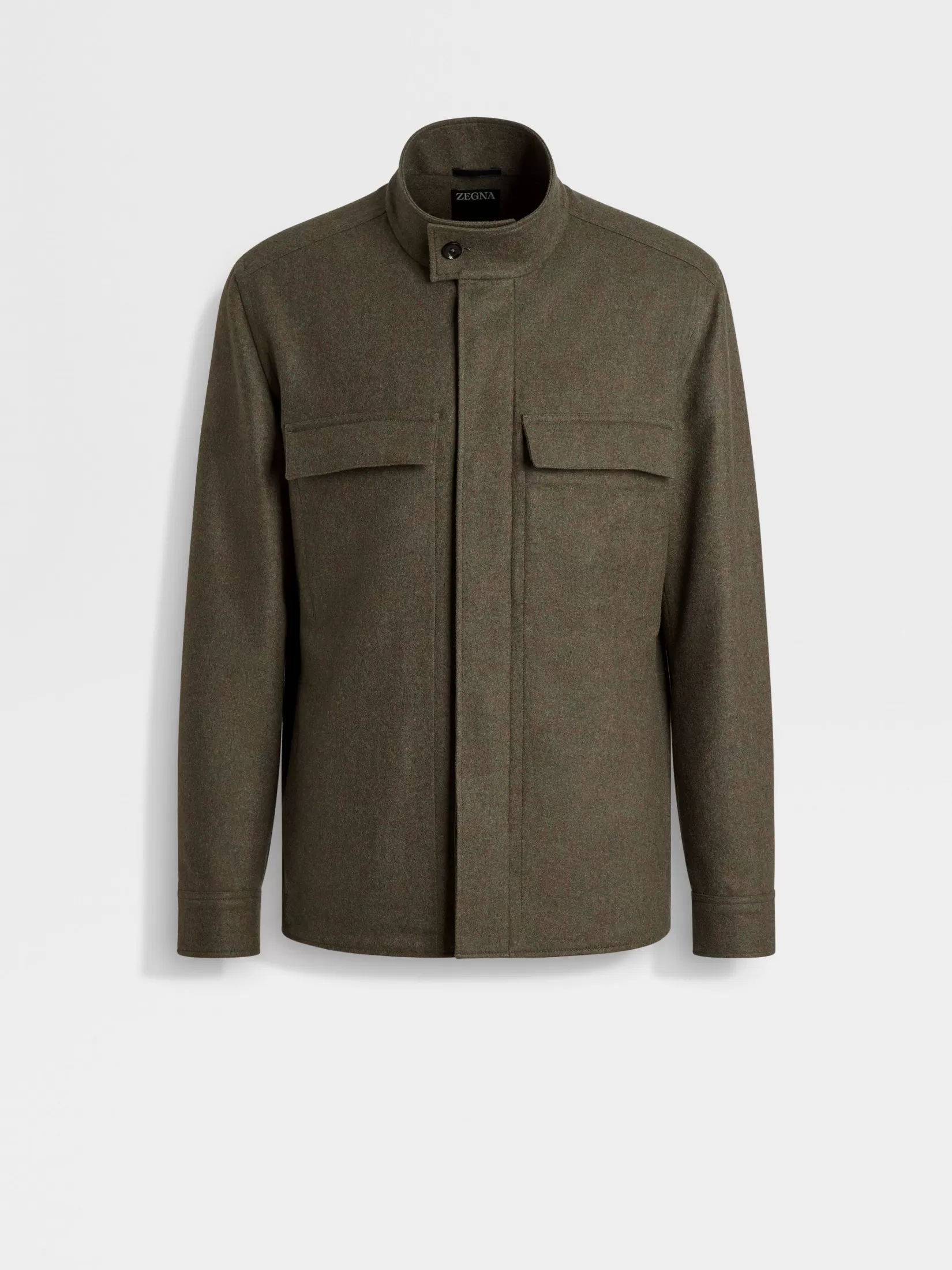 Cheap ZEGNA Sobrecamisa en Oasi Cashmere Verdemilitarjaspeado